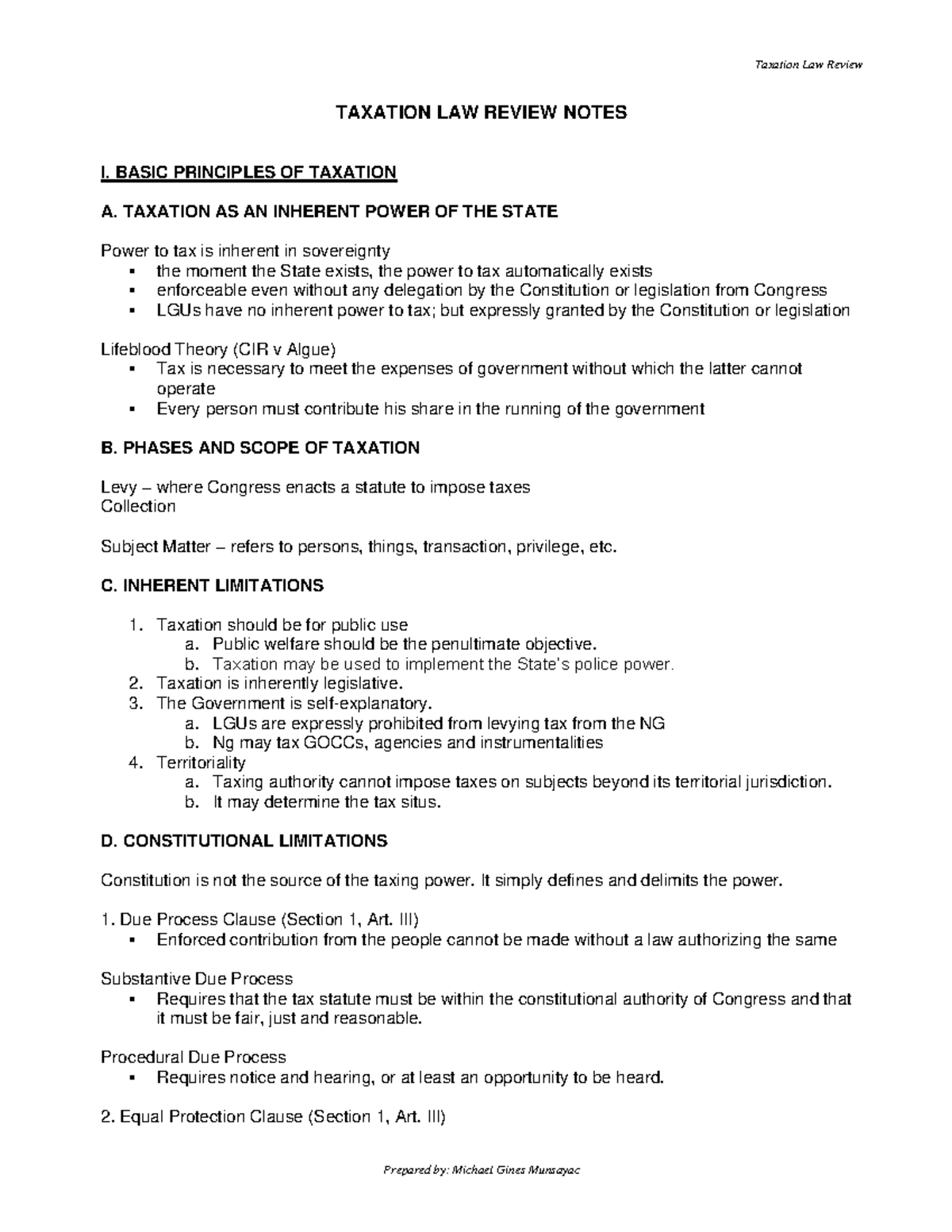 Taxation Law Review Notes: Key Principles and Concepts - Studocu