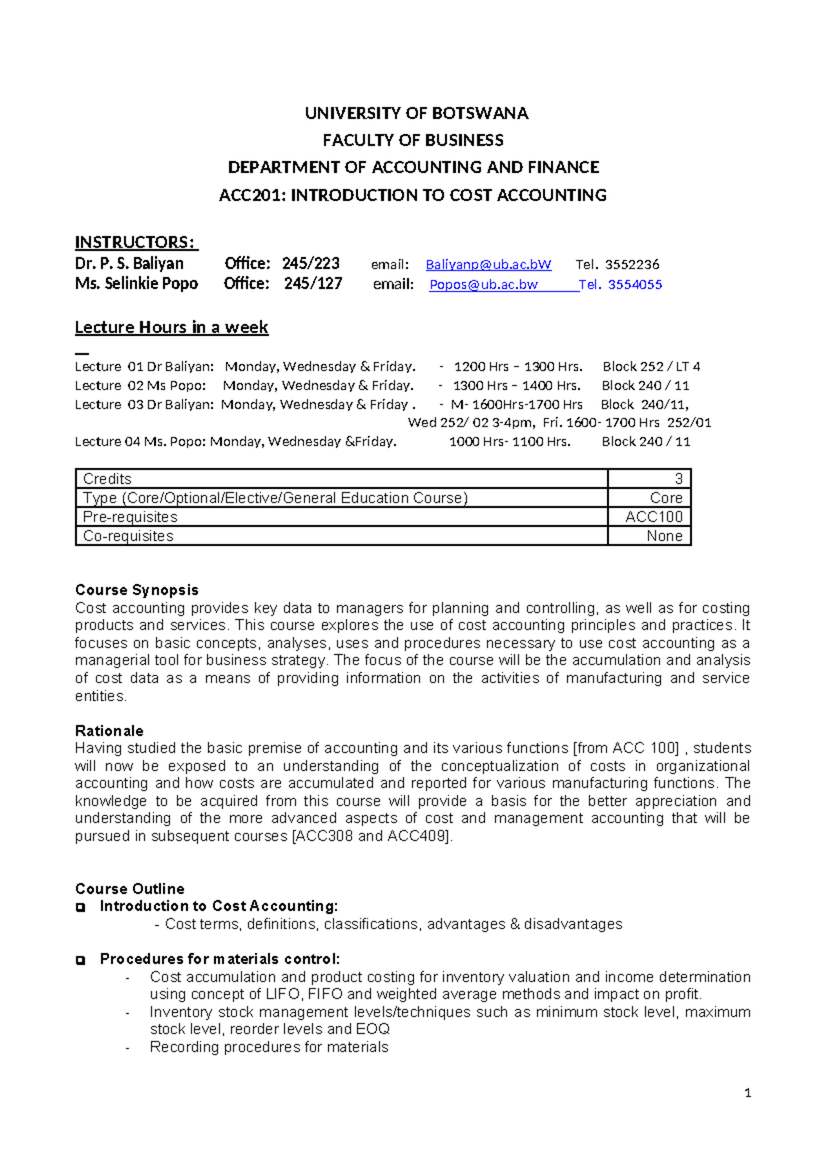 ACC 201: Cost Accounting Course Outline for 2024 - Studocu