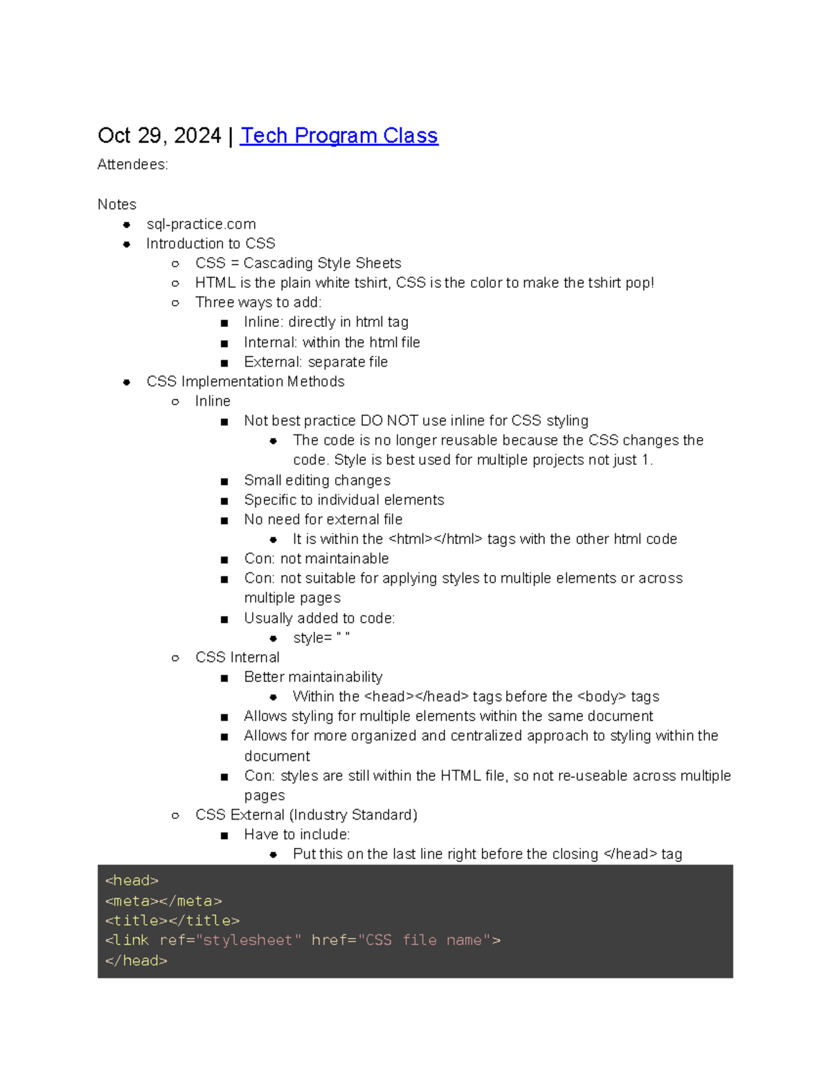 CSS Essentials and Best Practices - Tech Program Class Notes - Studocu