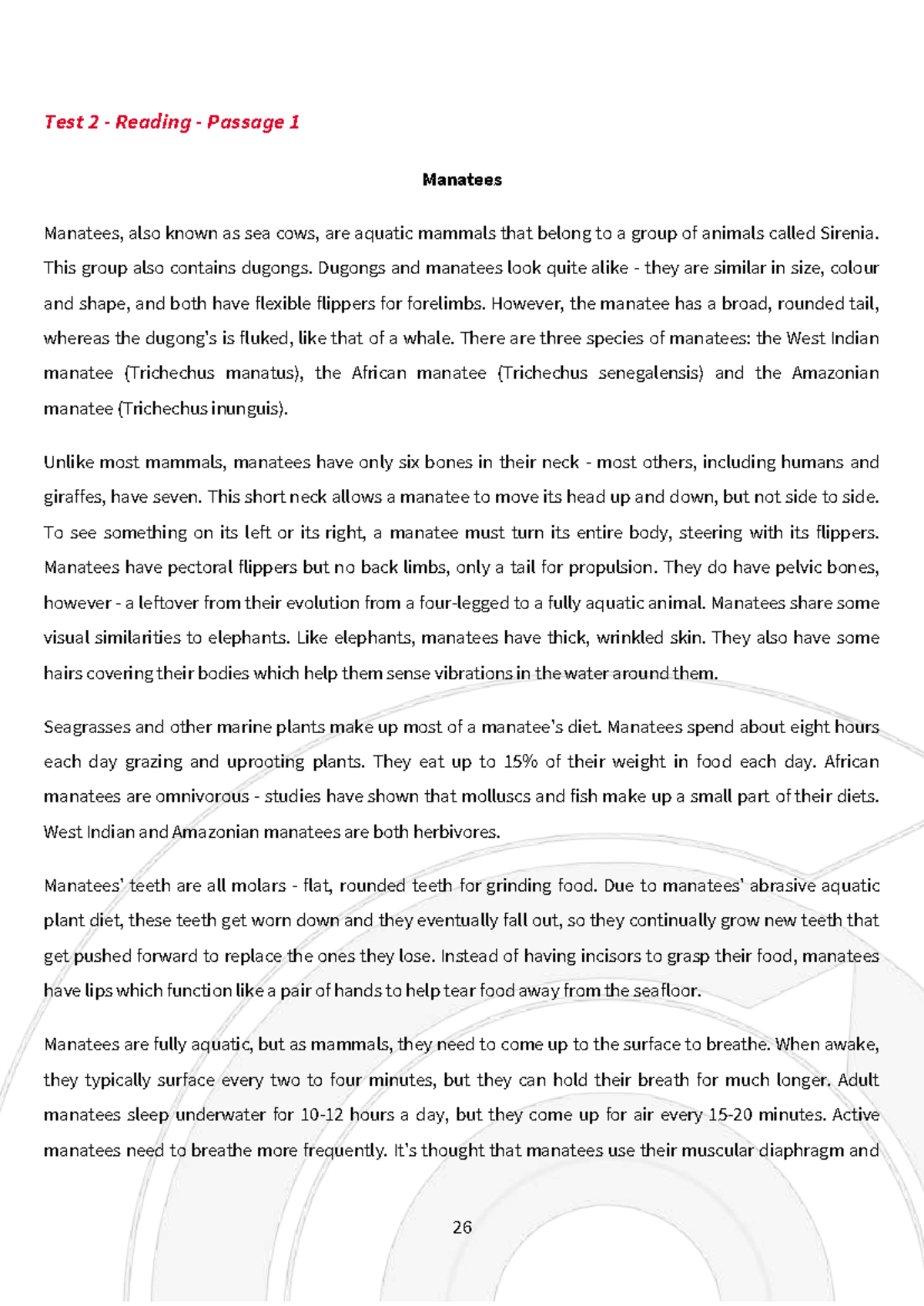 Test 2 Reading Passage Practice: Manatees, Procrastination & Robot ...