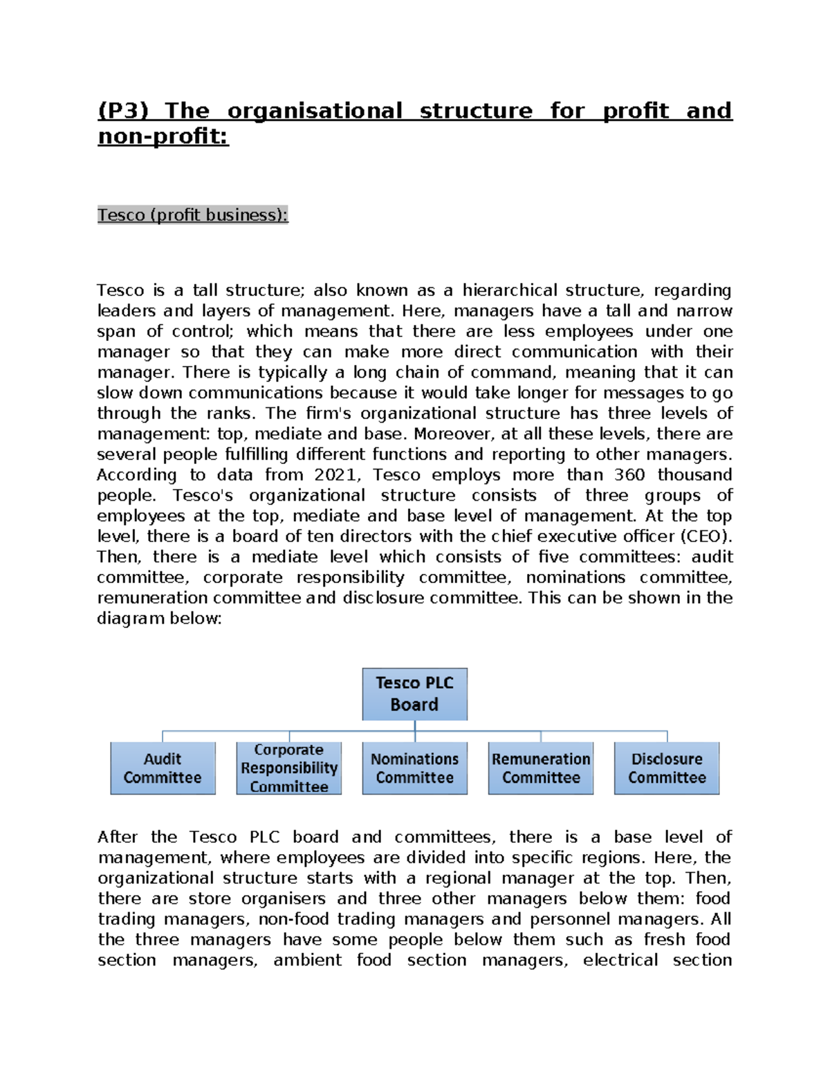 BTEC Unit 1, Assignment 1 P3: Org Structures of Tesco & Cancer Research ...