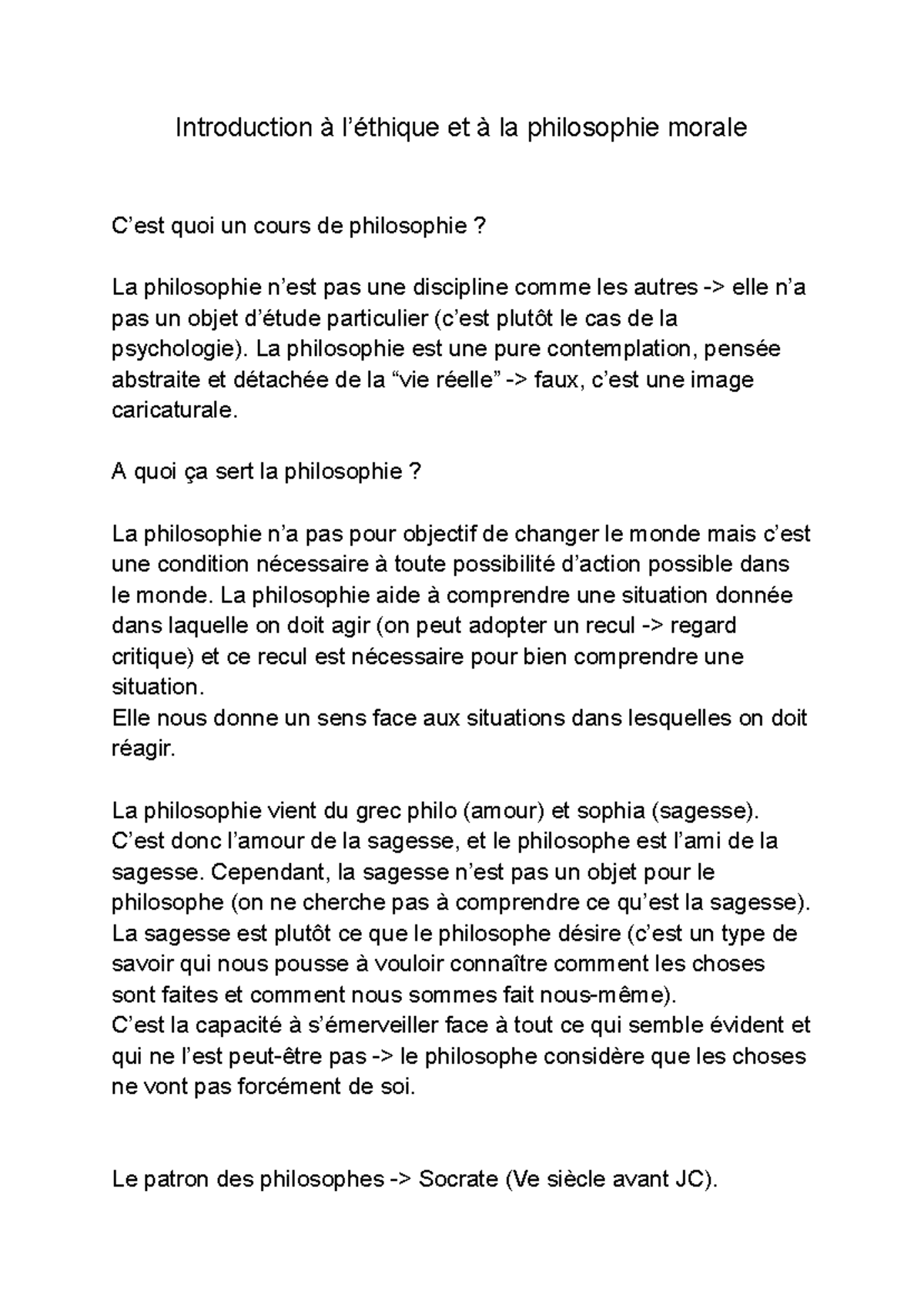 Introduction à l'éthique et à la philo morale - Cours de Philosophie ...