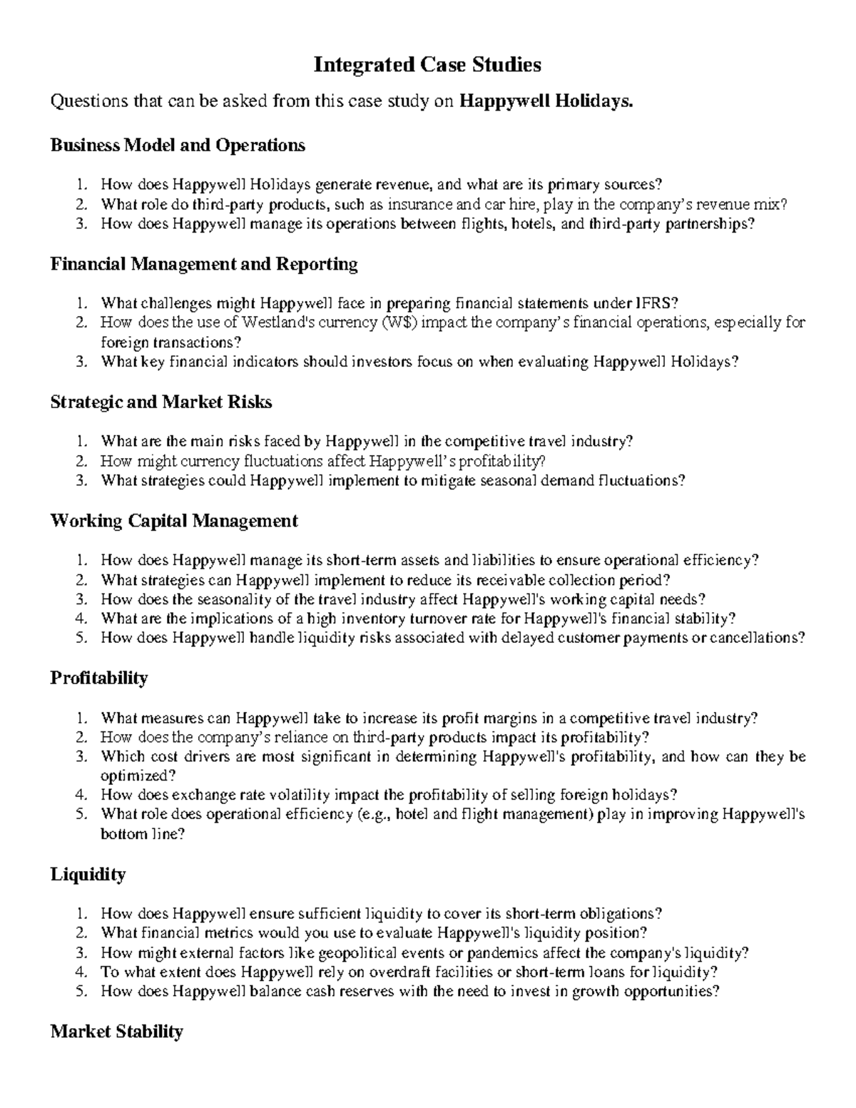 Integrated Case Study Analysis: Happywell Holidays Strategies and Risks ...