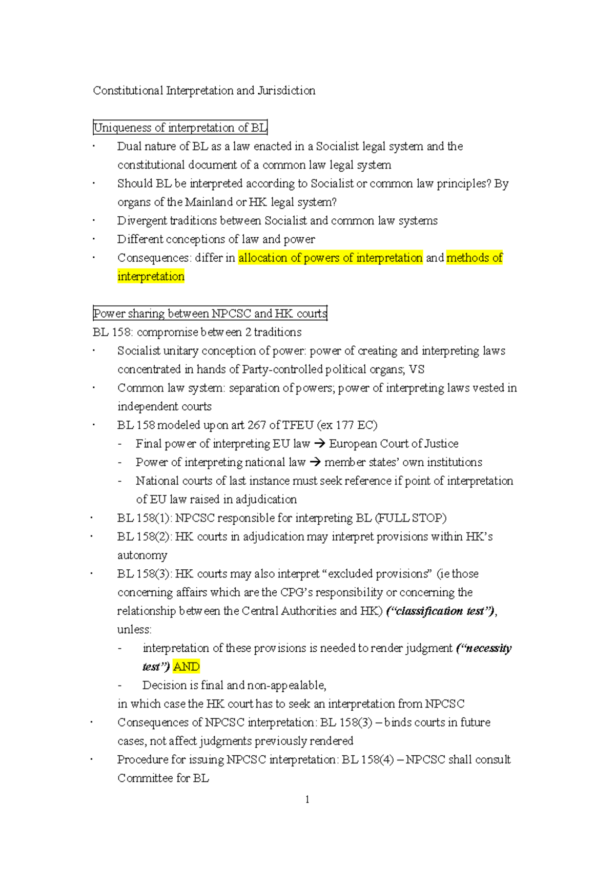 Consitutional Interpretation and Jurisdiction notes - Constitutional ...