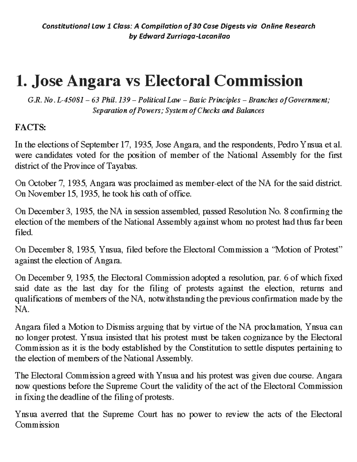 Case Digests on Philippine Constitutional Law: Consti 1 (Atty) - Studocu