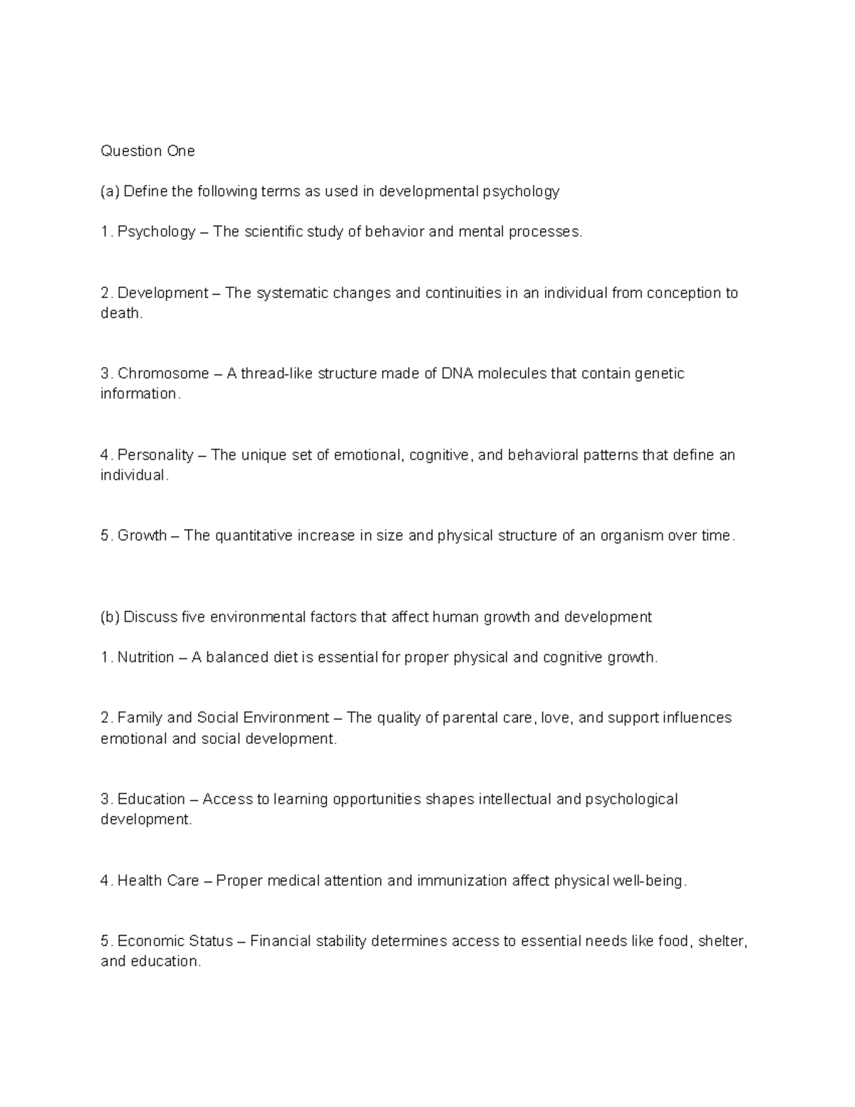 EPSC 122 Developmental Psychology Revision: Key Questions & Answers ...