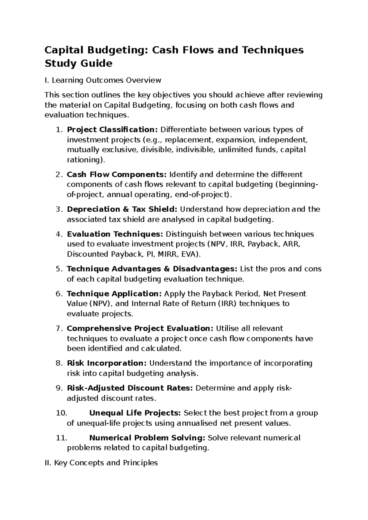 Capital Budgeting Techniques Study Guide (Course Code: CB101) - Studocu