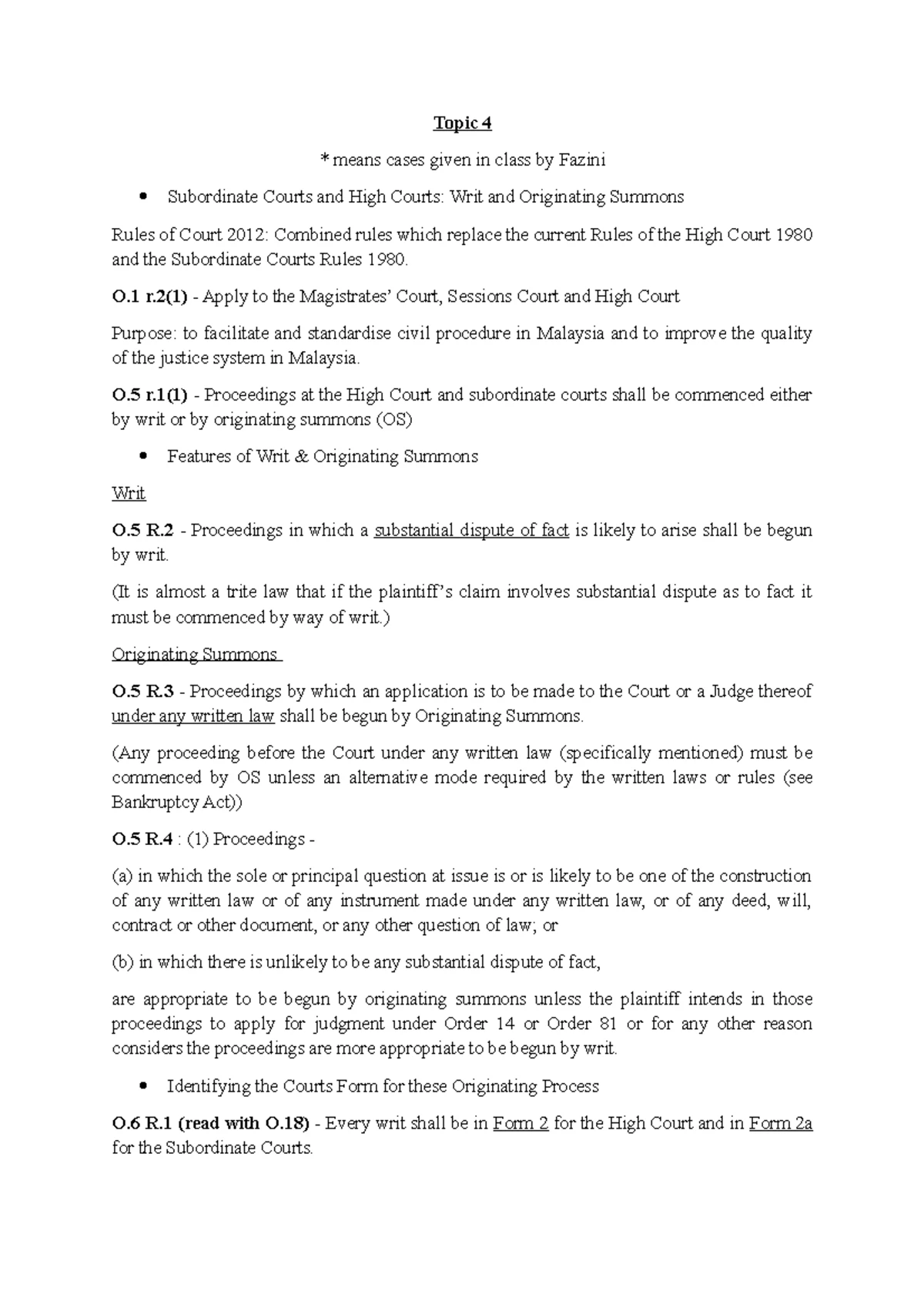Writ, Summons & Services - Writ, Summons & Services Issuance of Writ O ...