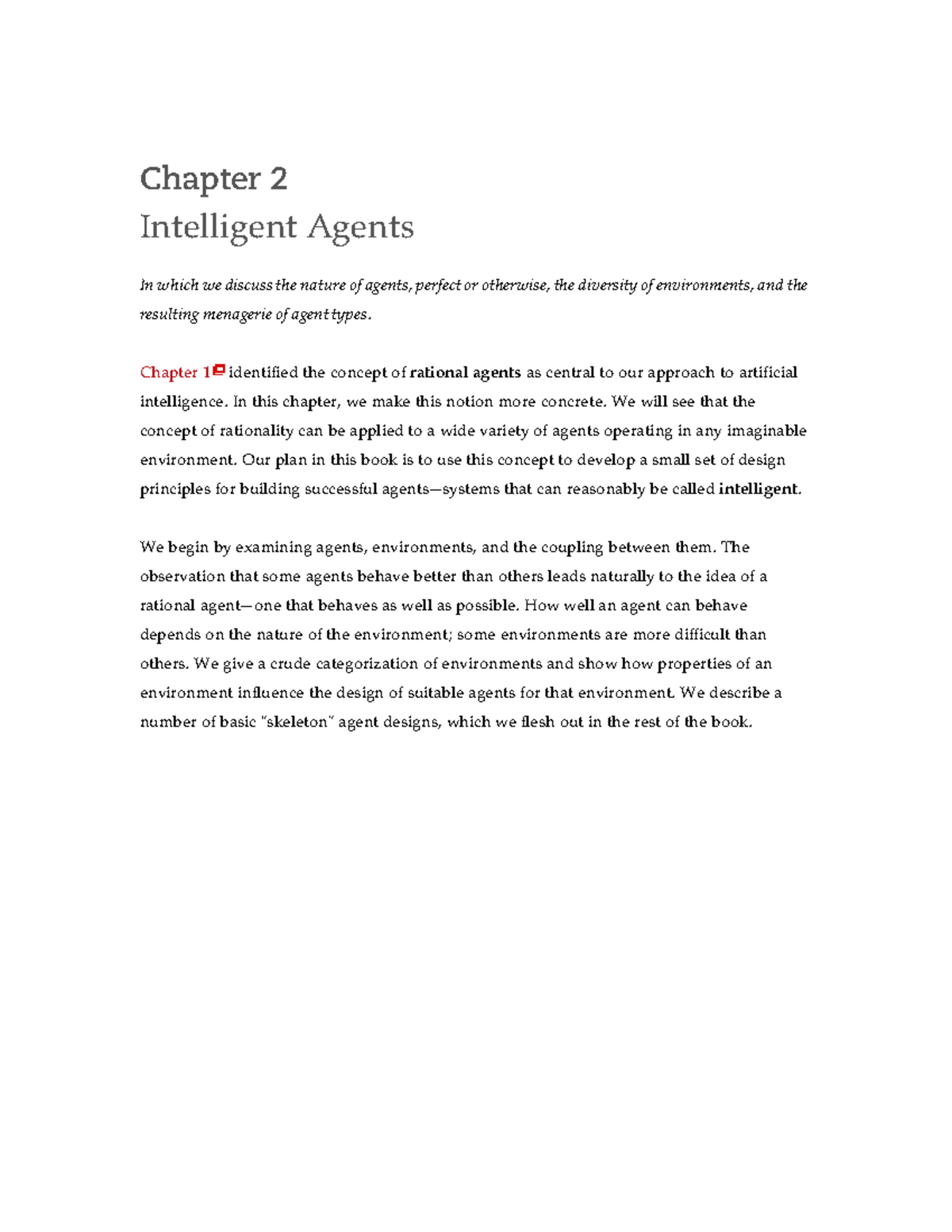 Chapter 2: Intelligent Agents - Understanding Rationality and Environments ( AI - Studocu