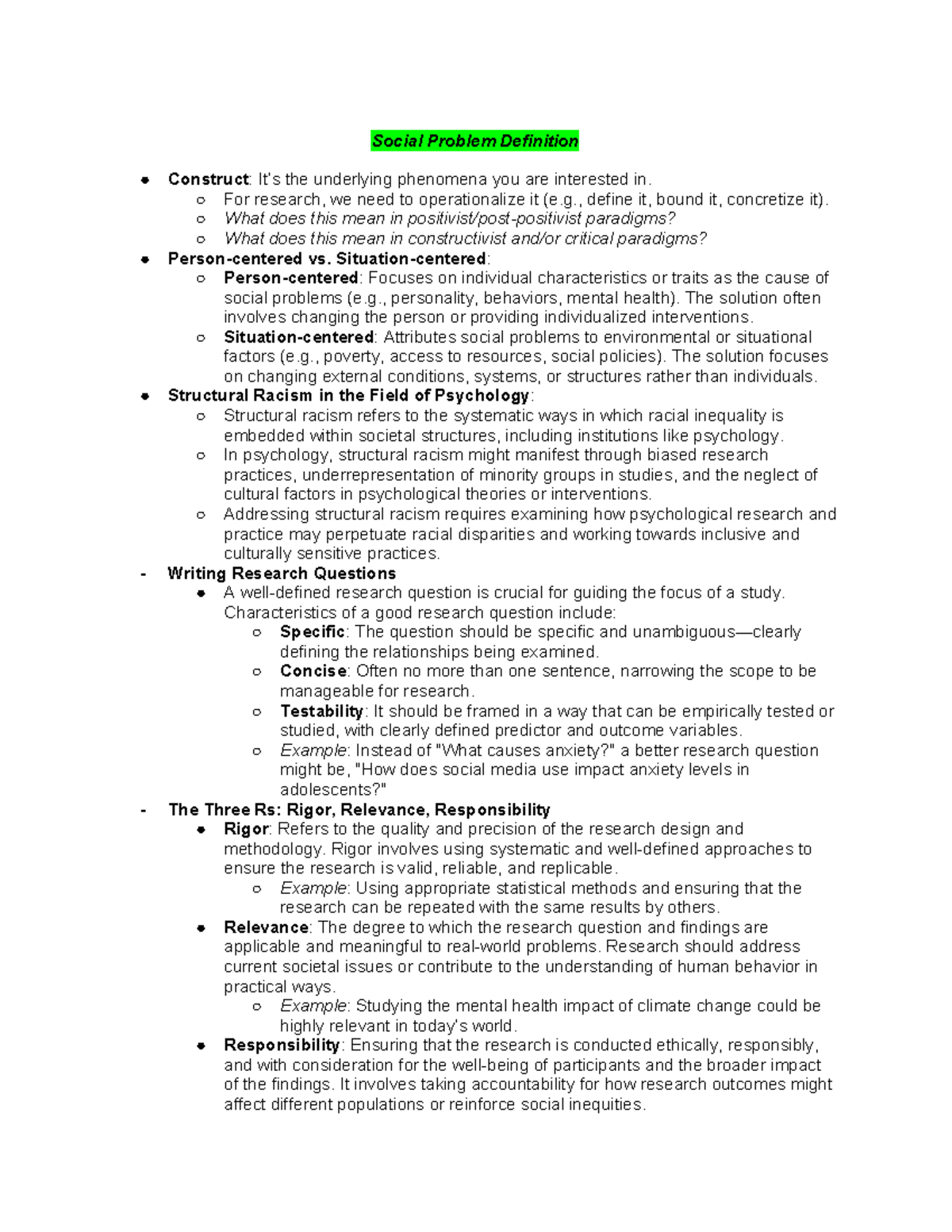 Research Methodologies and Paradigms in Psychology (PSY102) - Social ...