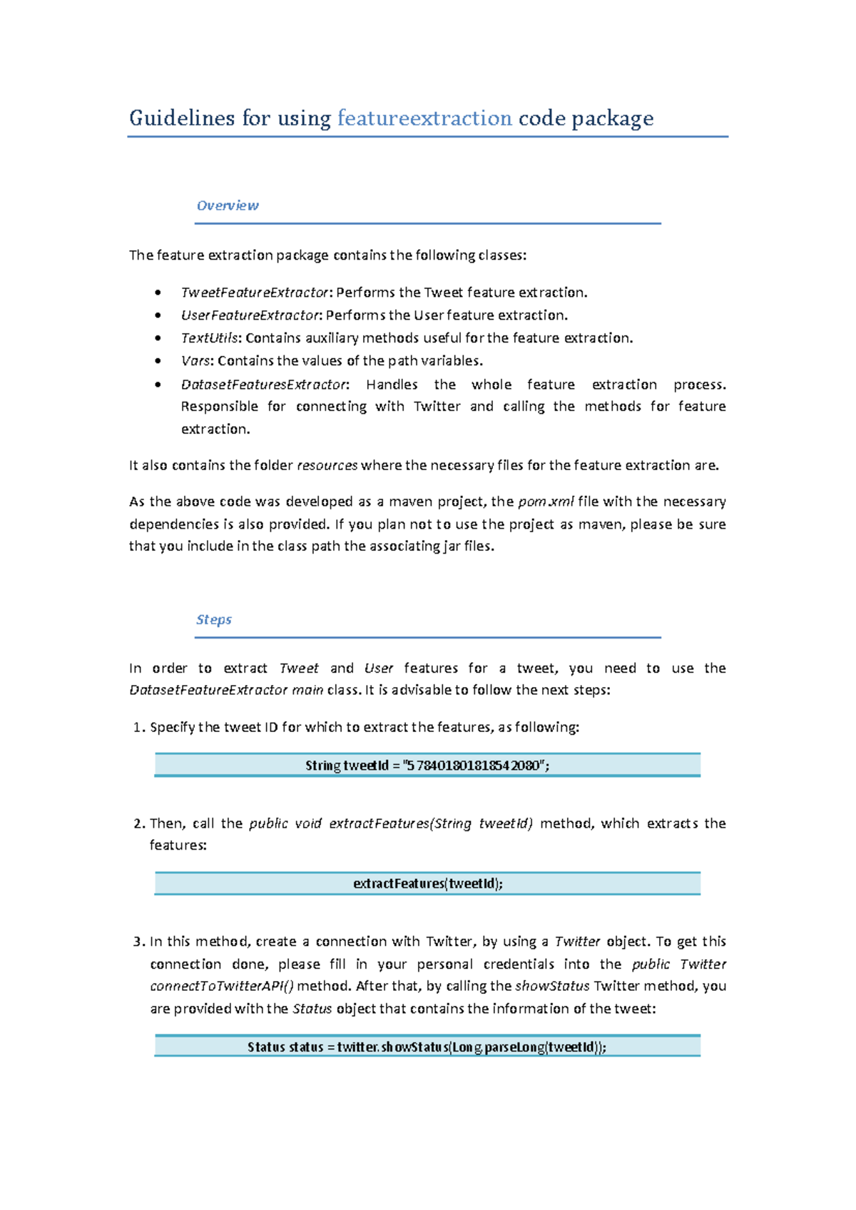 Guidelines for Feature Extraction Code Package Overview - Studocu