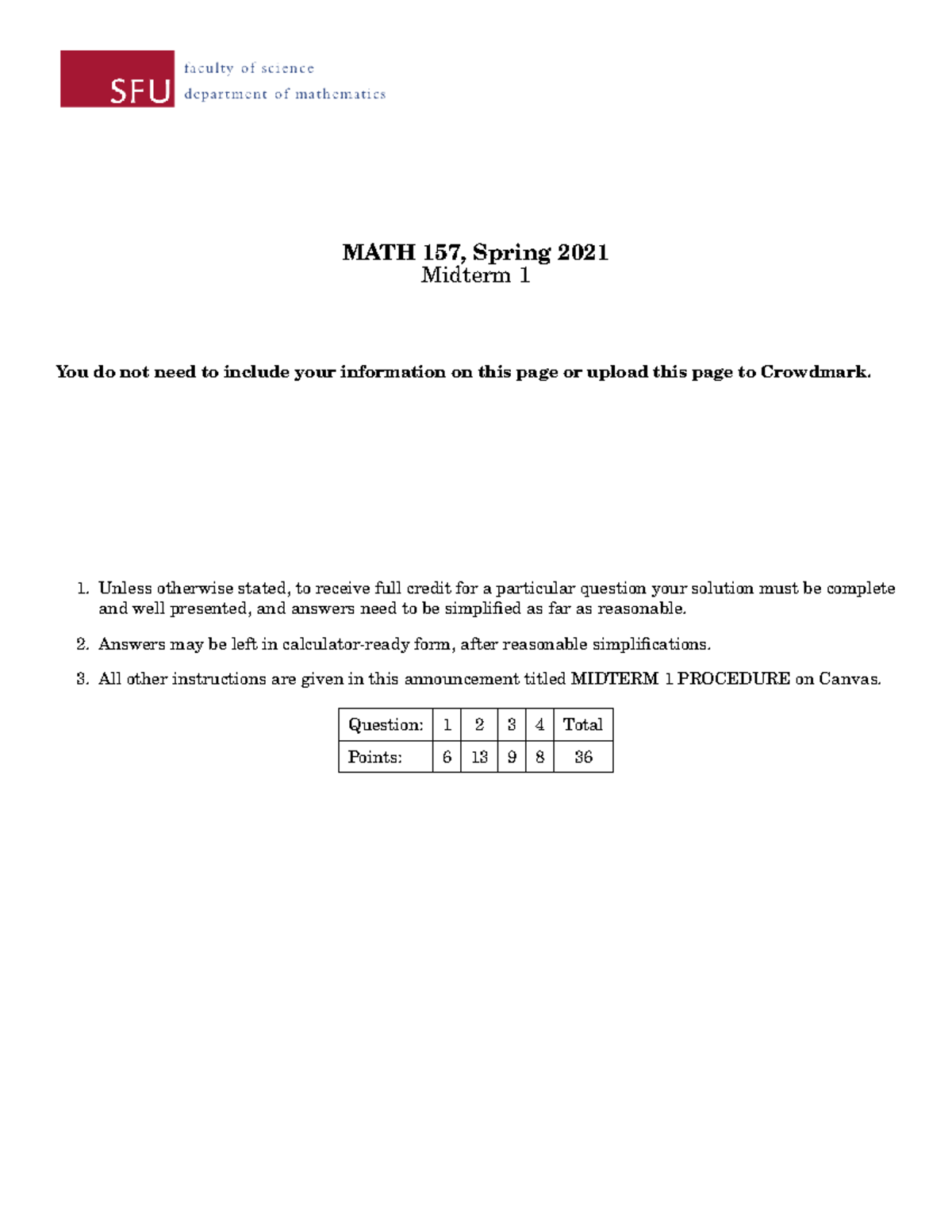 MATH 157 Spring 2021 Midterm Exam - Detailed Solutions and Strategies ...