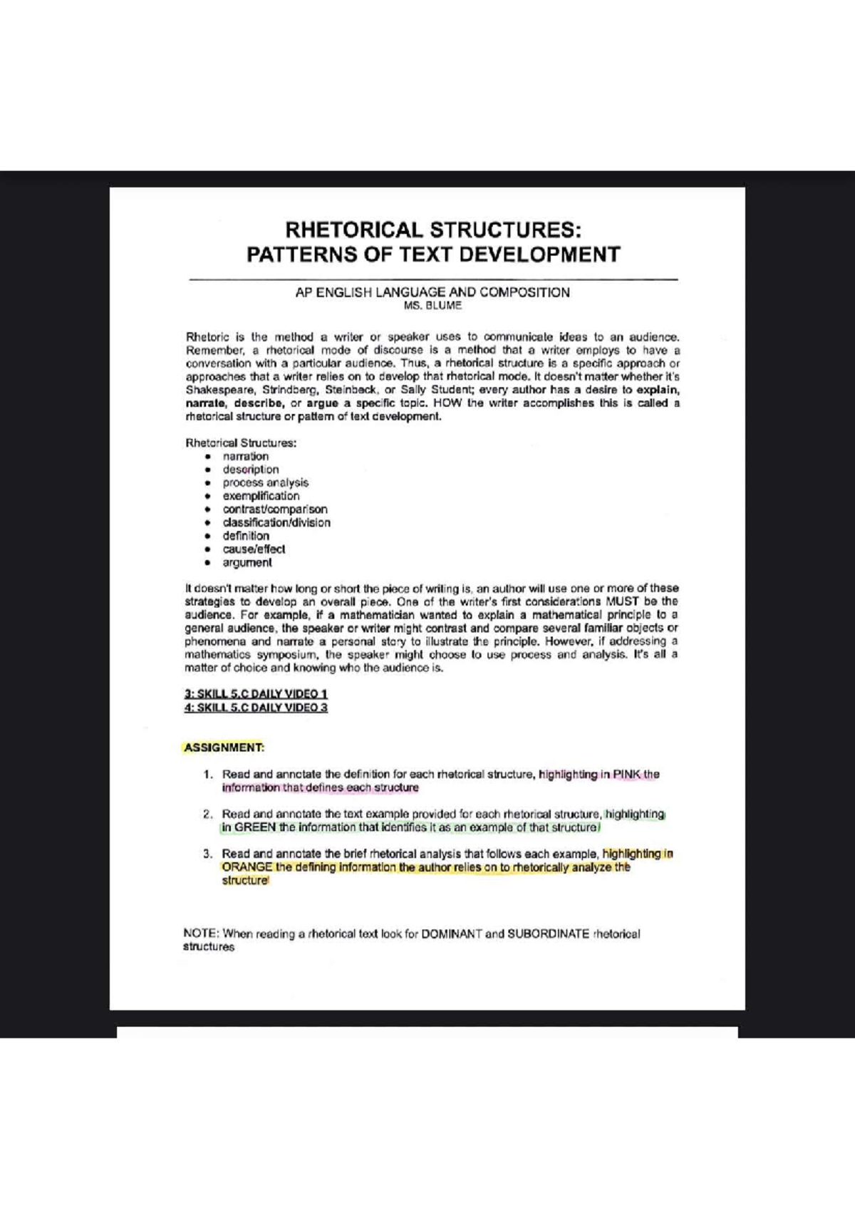 Rhetorical Structures & Text Development Patterns - AP English Language ...