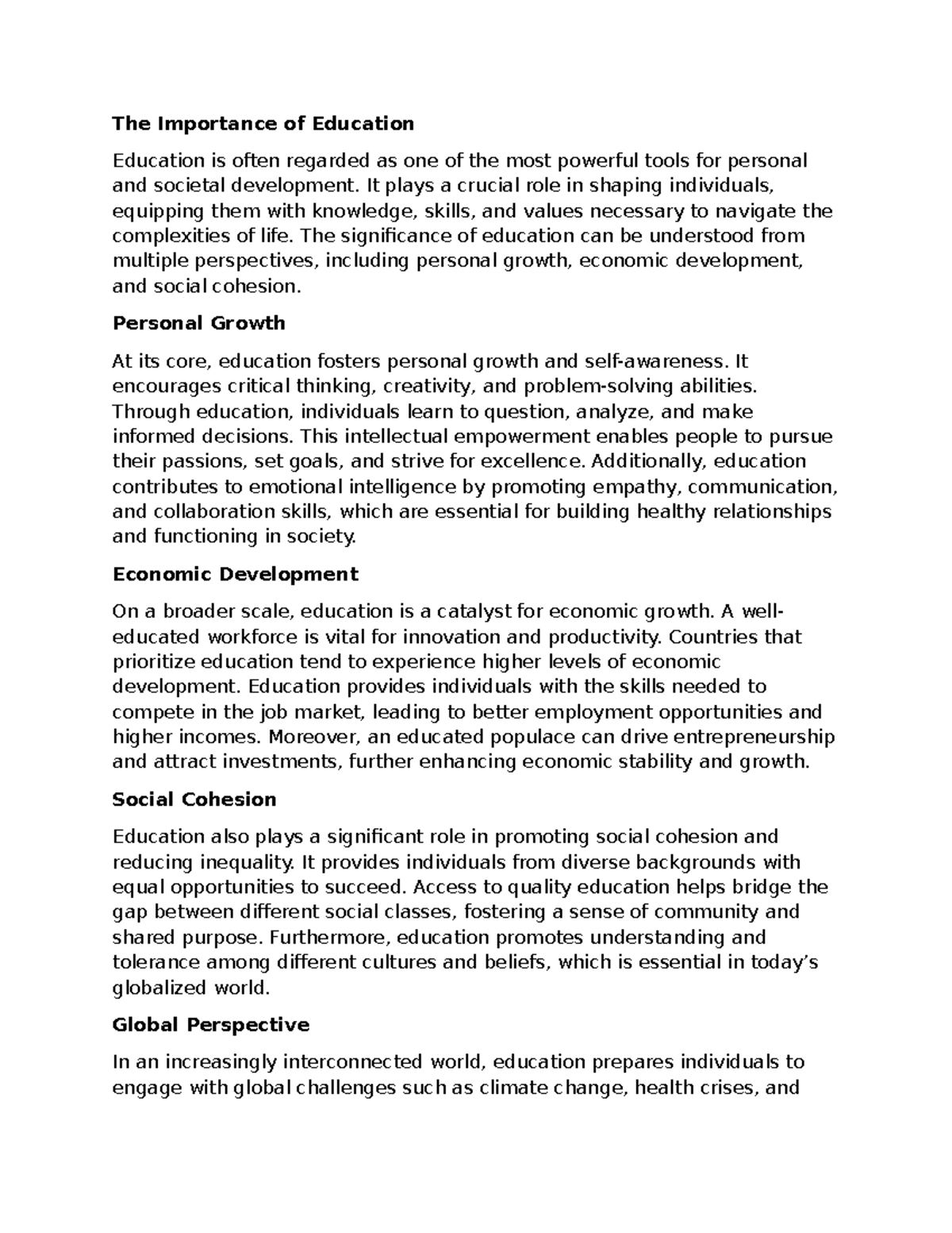 The Role of Education in Personal, Economic, and Social Development ...