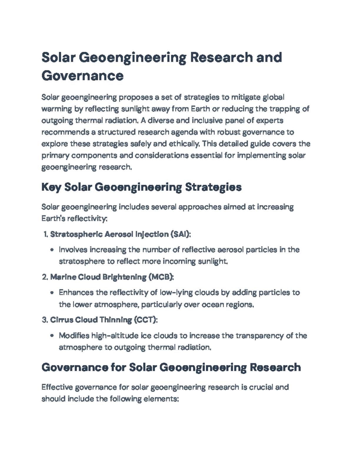 Solar Geoengineering Research and Governance: A Comprehensive Guide ...