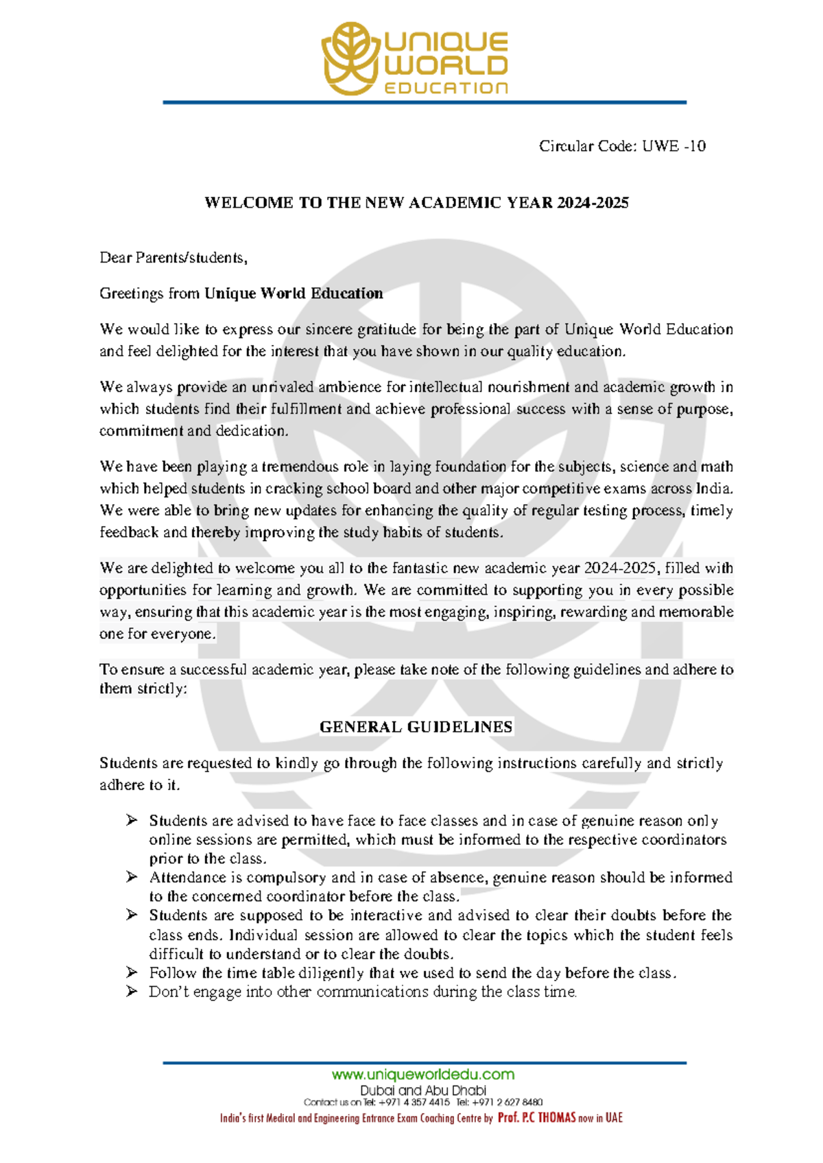 UWE - 10 Guidelines for Academic Year 2024-2025 at Unique World ...