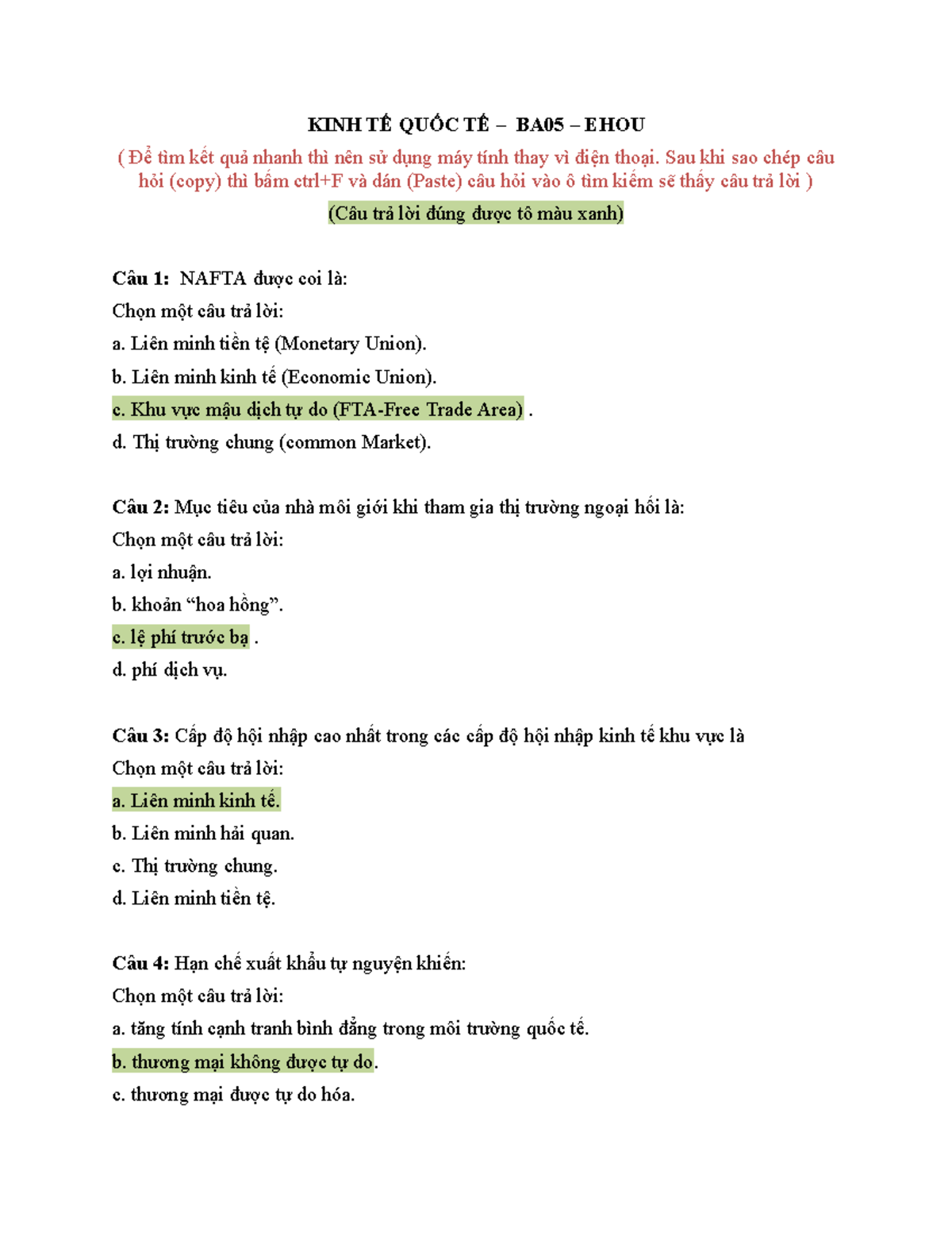 Kinh Tế Quốc Tế - Tài Liệu Học Tập BA05 - EHOU - Document Preview