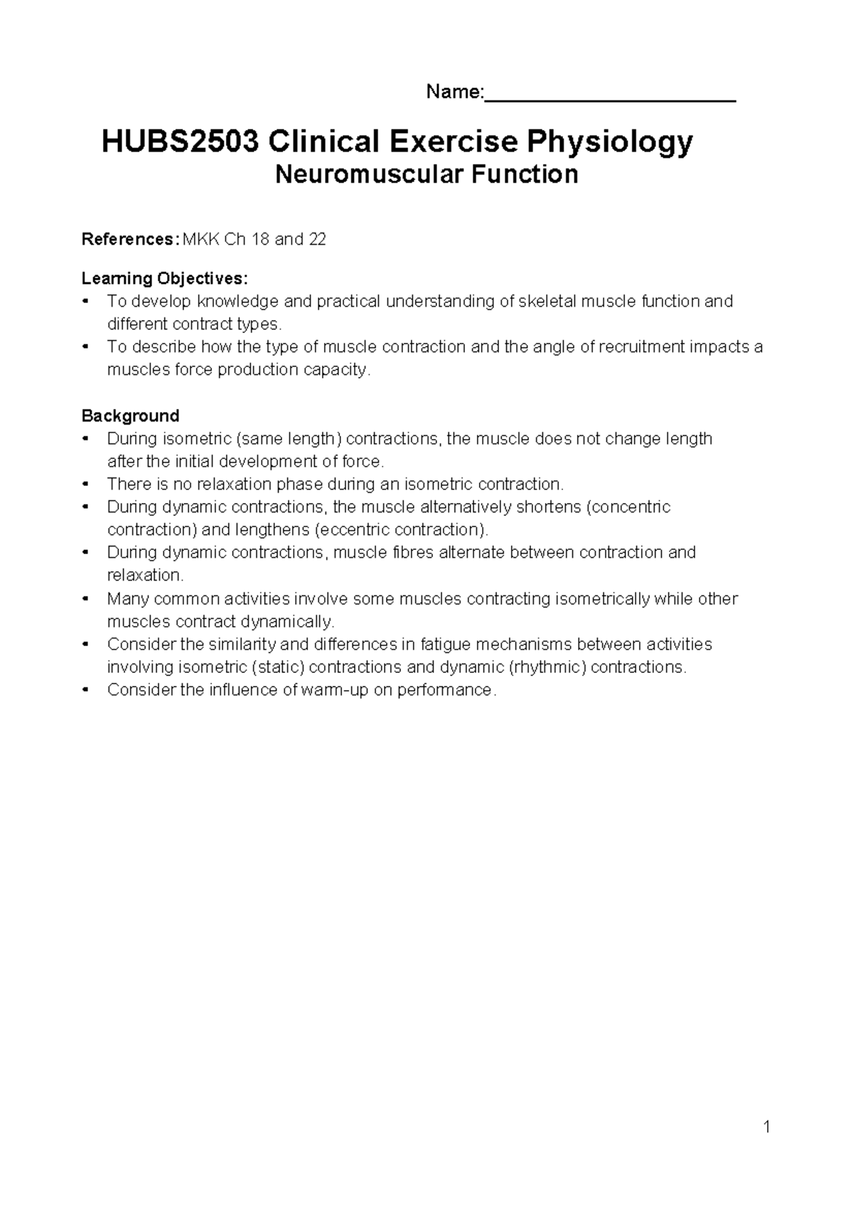 HUBS2503 Lab Week 4: Exploring Neuromuscular Function and Contractions ...