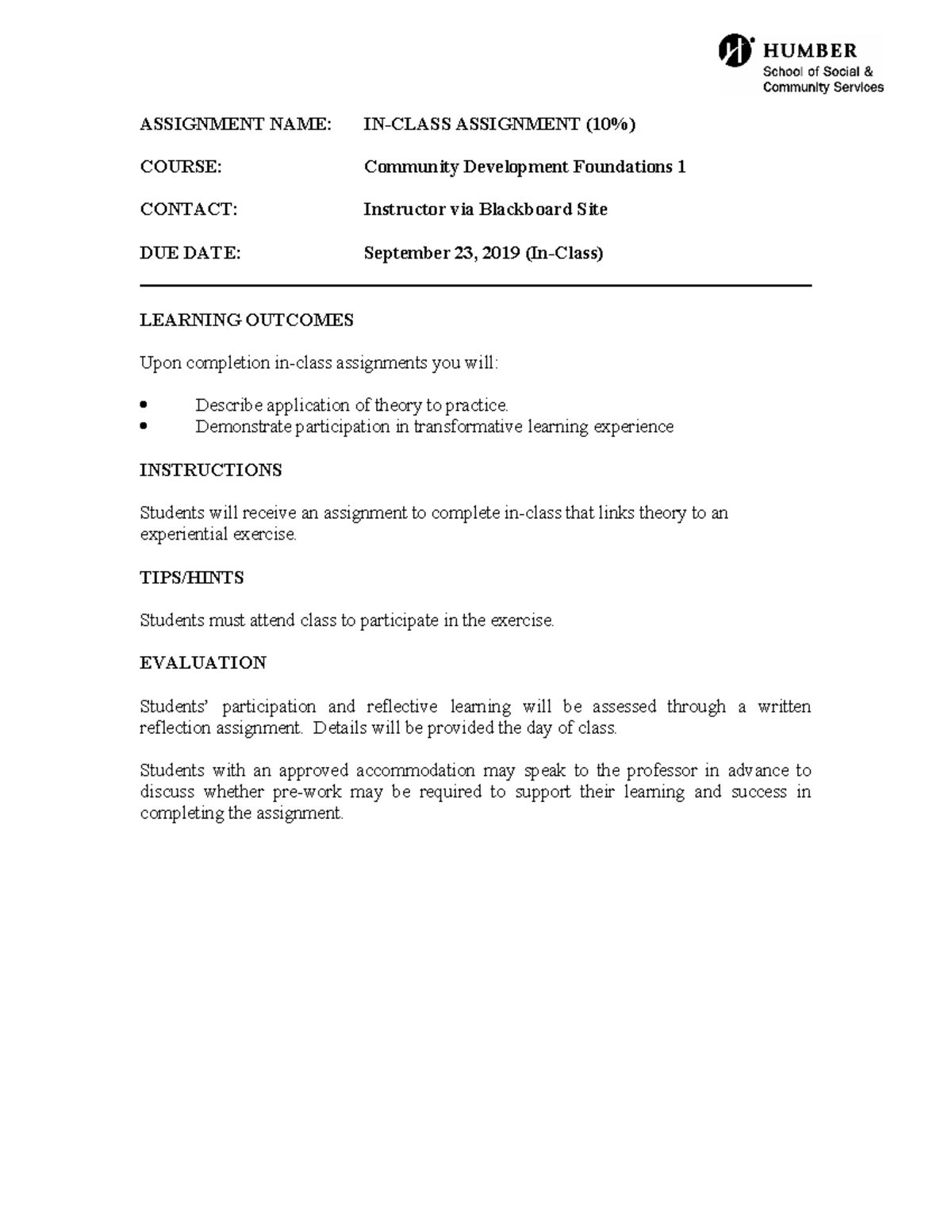 COMMDEV 1: In-Class Assignment Guidelines & Expectations - Studocu