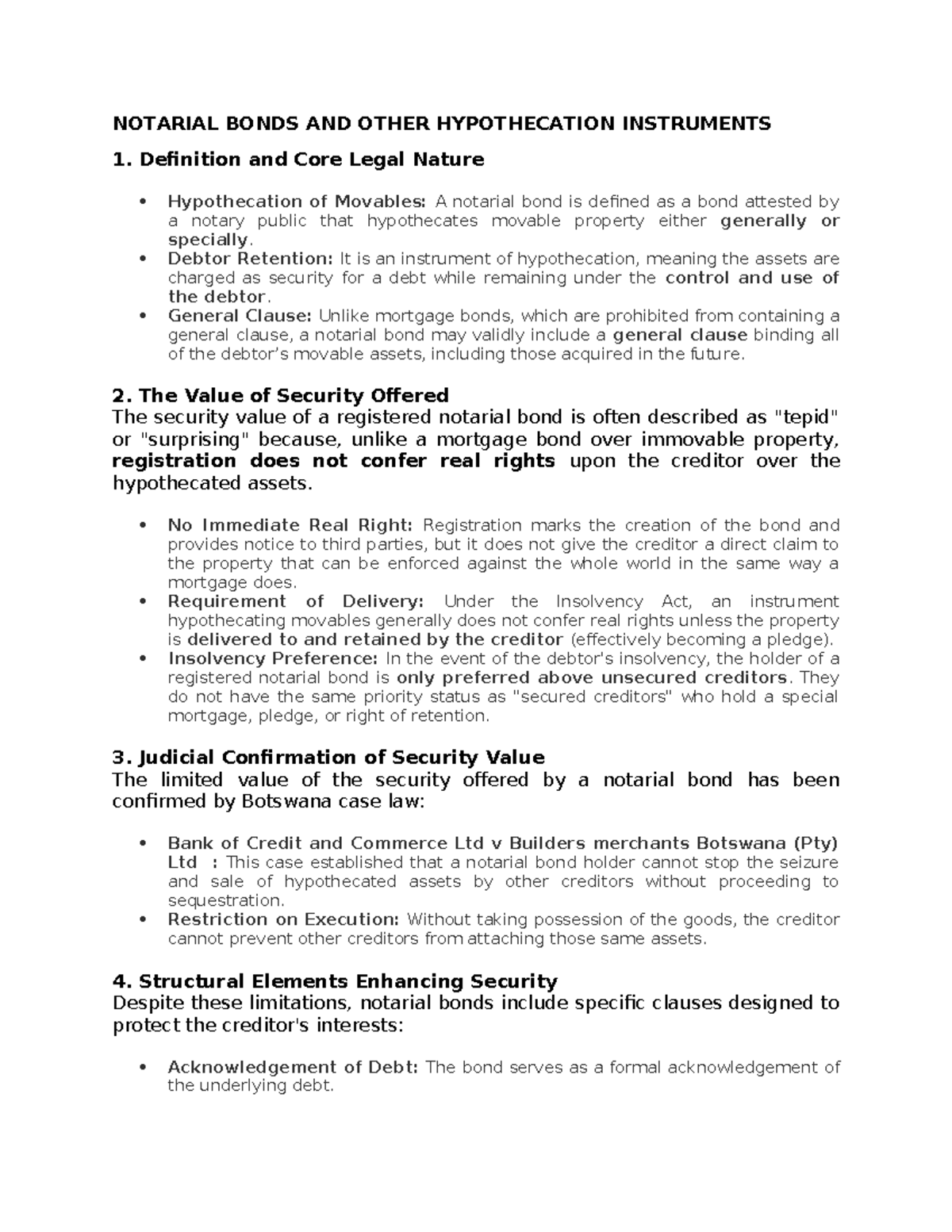 Notarial Bonds and Hypothecation Instruments: Legal Framework and ...