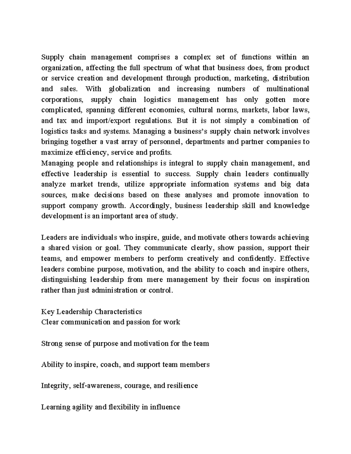 Leadership in Supply Chain Management: Key Traits and Strategies - Studocu