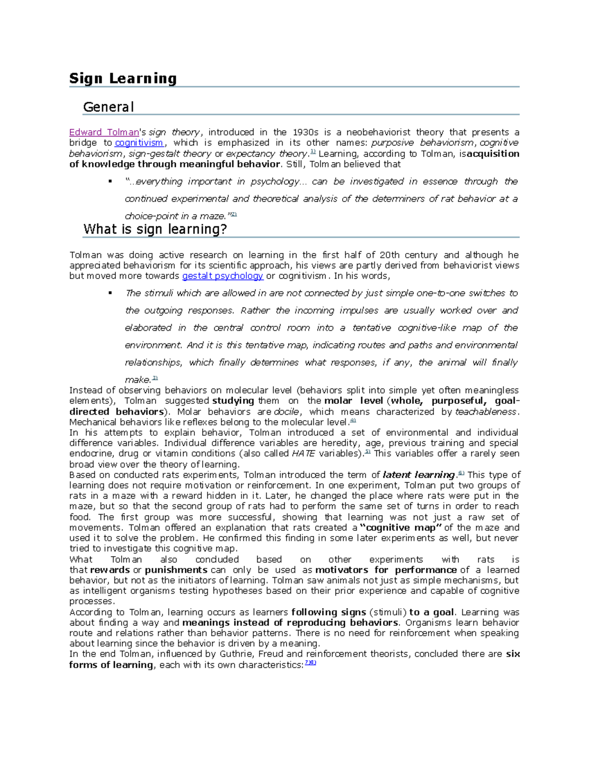EDU 101: Sign Learning and Edward Tolman's Behaviorism Theory - Studocu