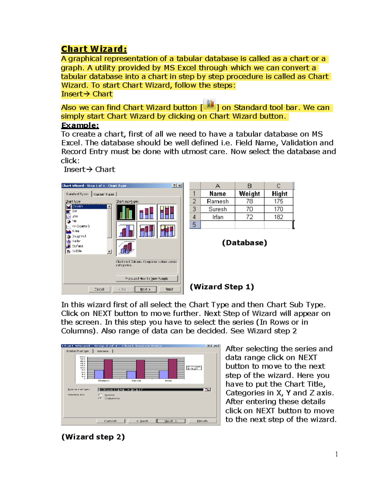 Advanced Excel Techniques (ENG 101) - Chart Wizard and Data Handling ...