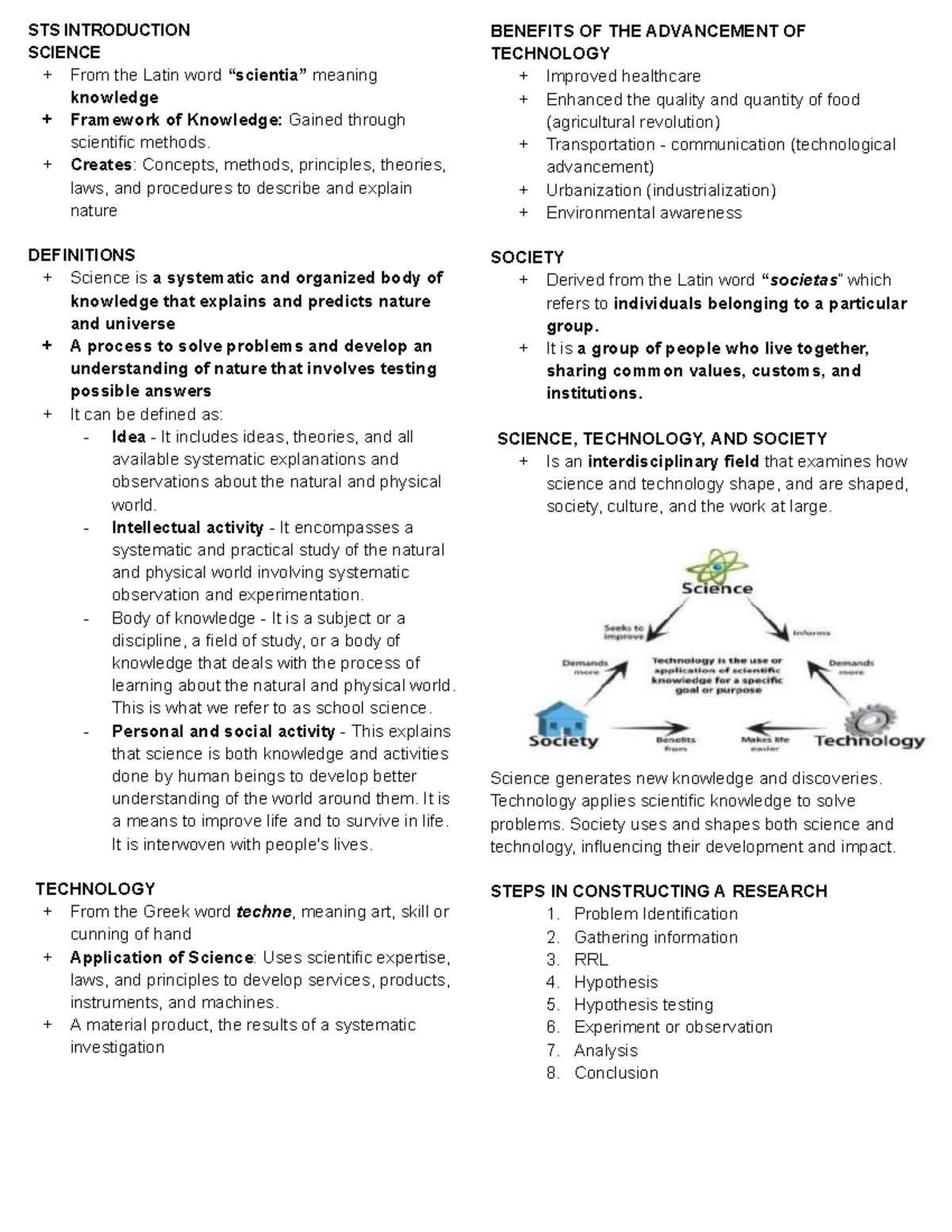 STS 101: Introduction to Science, Technology, and Society Review Notes ...