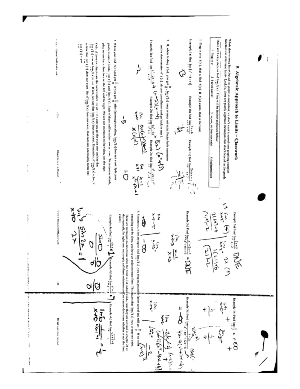S. Algebraic Approach to Limits - Classwork Examples & Techniques - Studocu