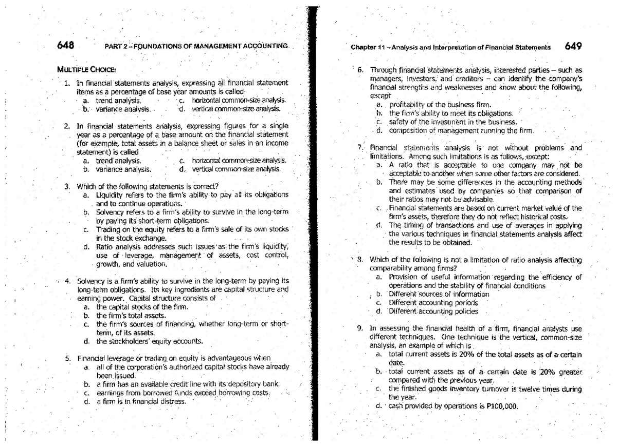 648 PART 2 FOUNDATIONS OF MANAGEMENT ACCOUNTING Chapter 11 Financial ...