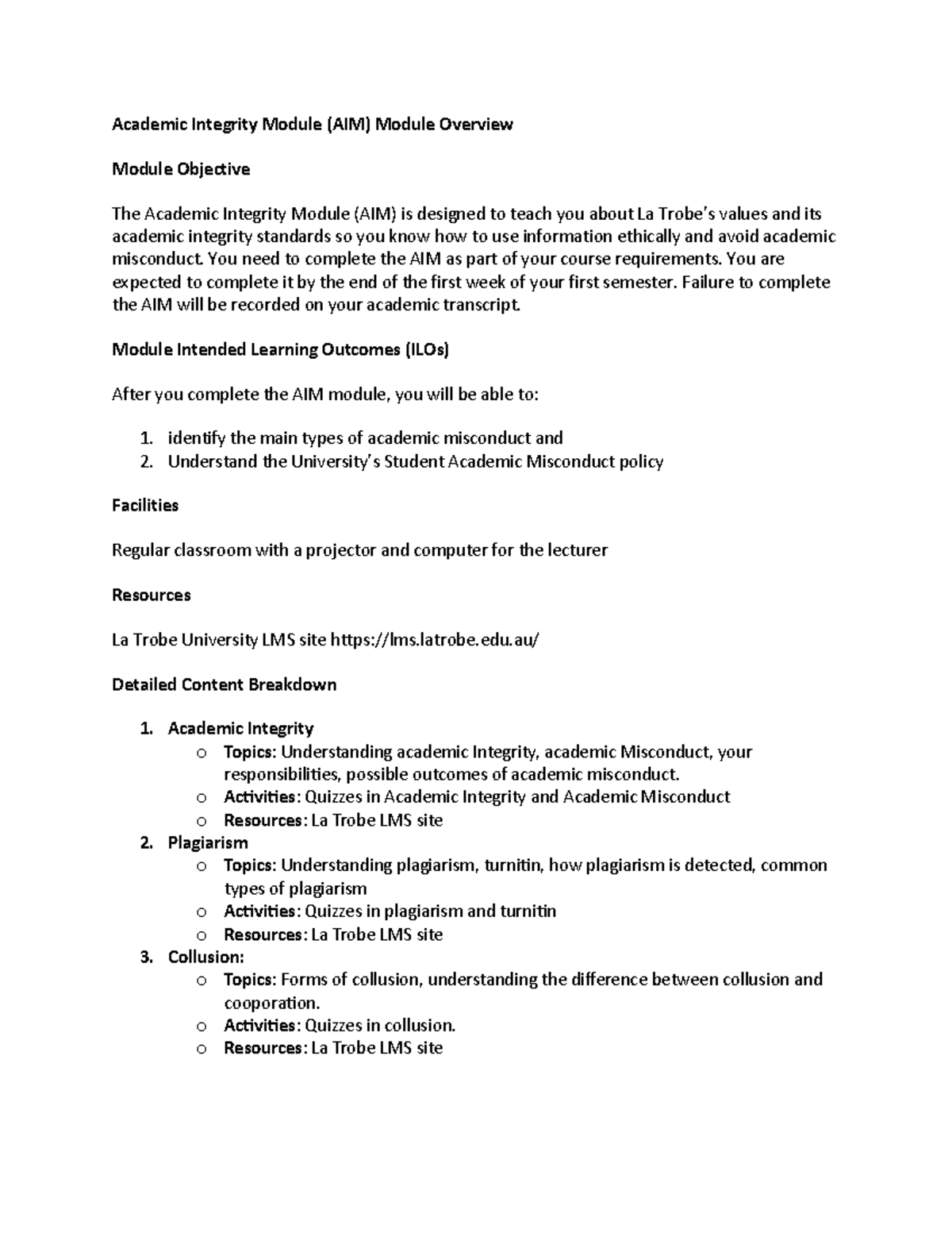 AIM Module Overview: Understanding Academic Integrity Standards - Studocu