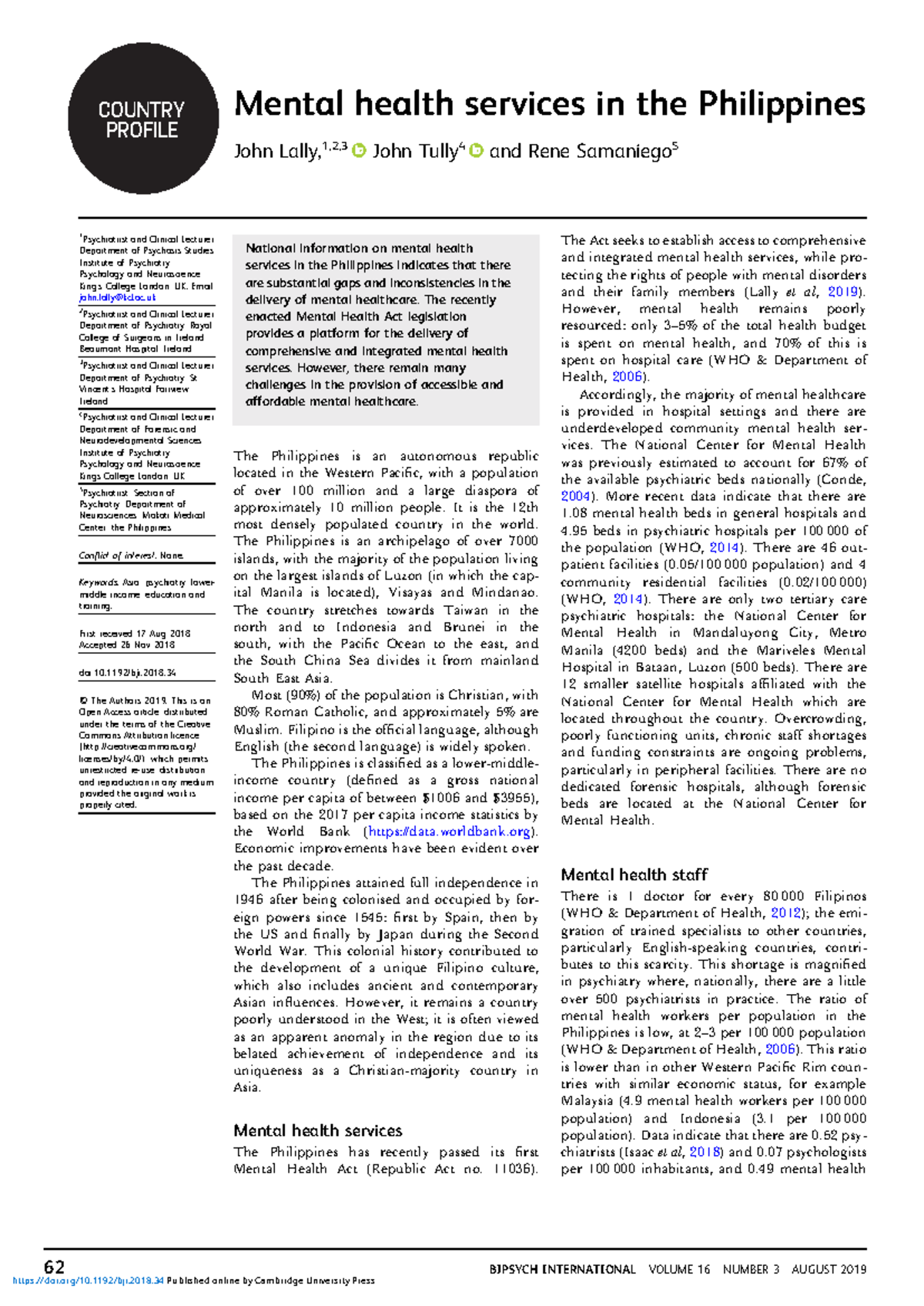 Mental health services in the philippines - COUNTRY PROFILE Mental ...