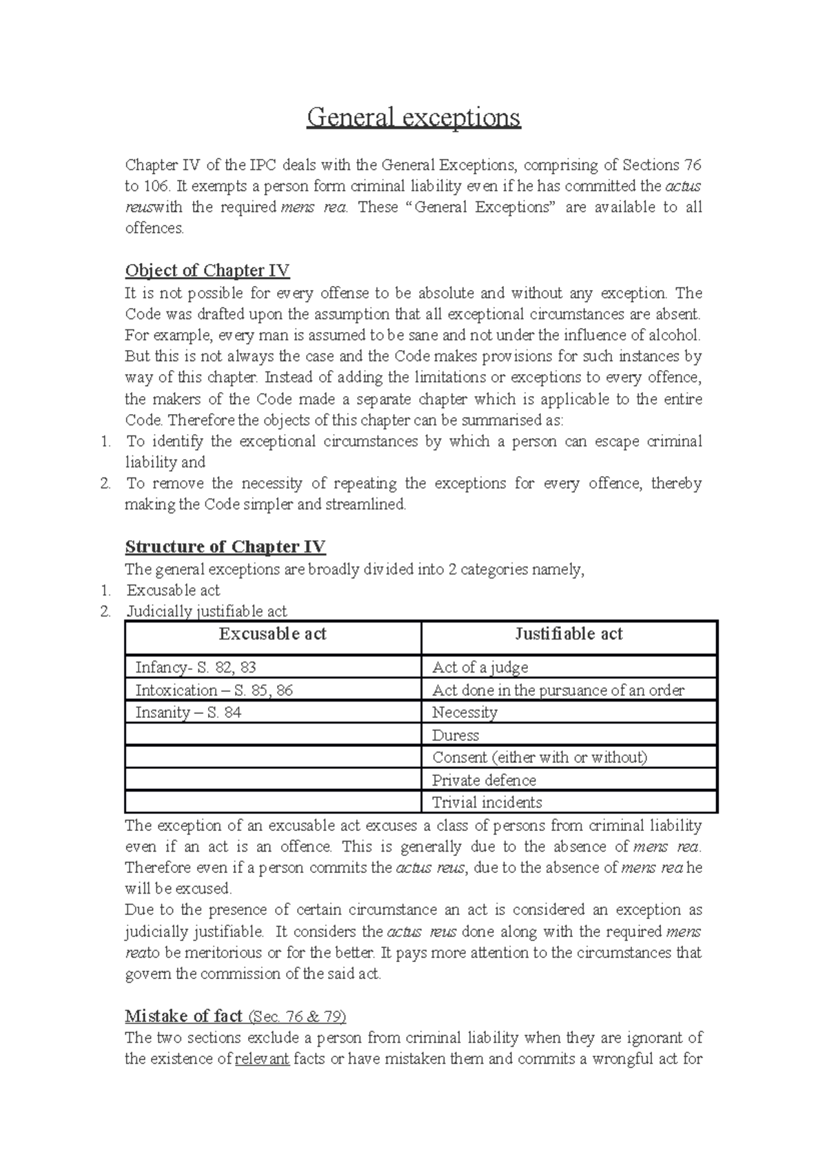 General exceptions - Lecture notes 4 - General exceptions Chapter IV of ...