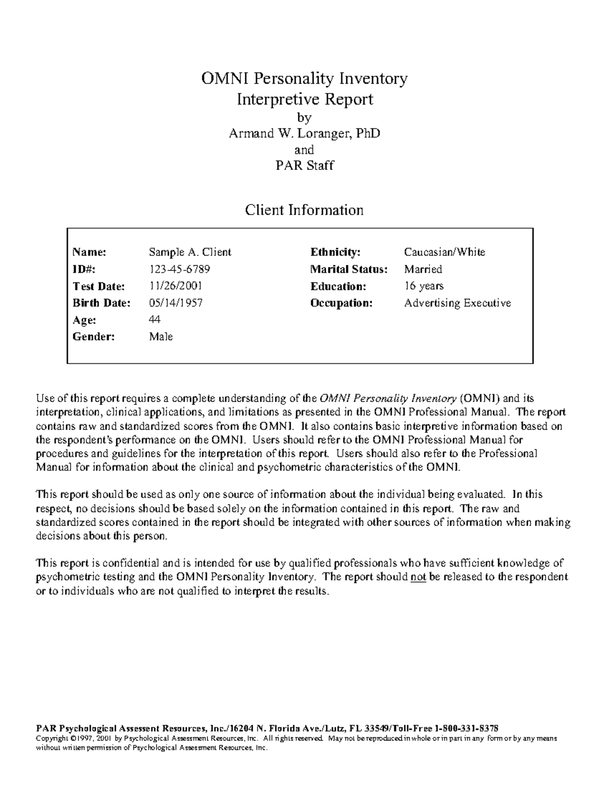 OMNI Personality Inventory Interpretive Report - ACER Analysis - Studocu