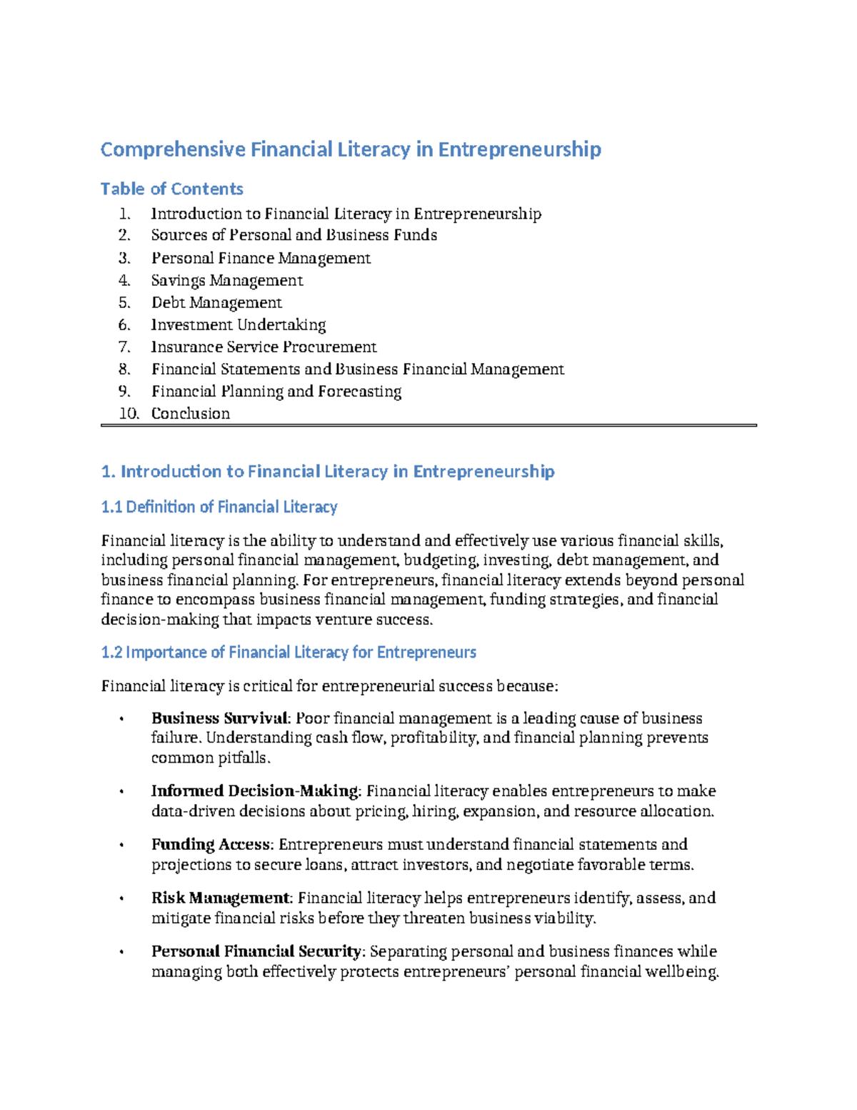 Financial Literacy in Entrepreneurship: Comprehensive Study Notes - Studocu