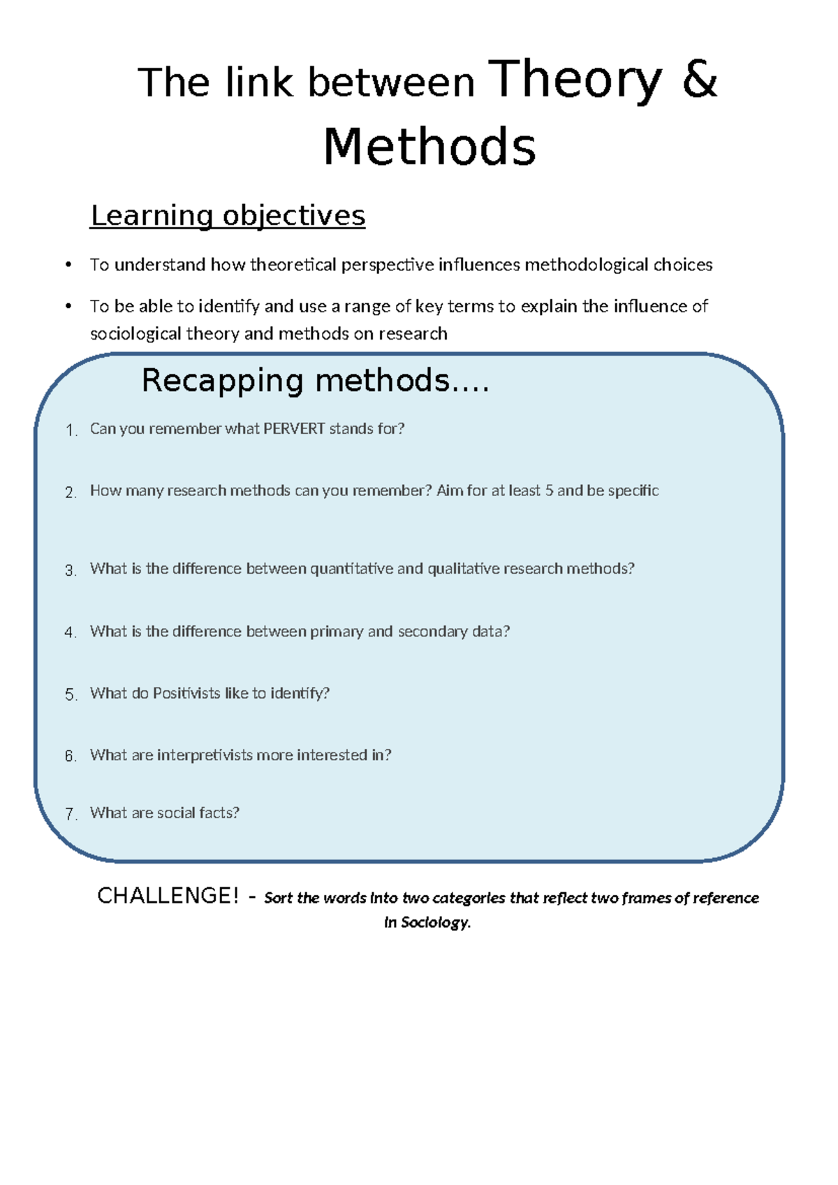 Link Between Theory & Methods: 2026 Study Guide - Studocu