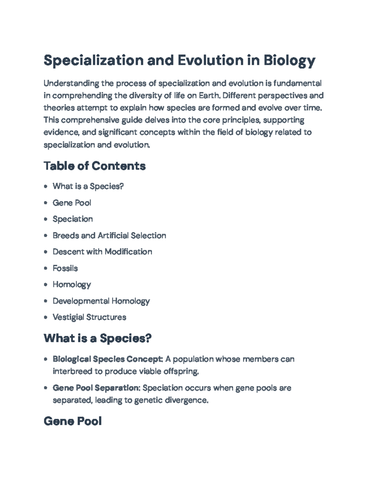 BIO 101: Specialization & Evolution in Biology - Detailed Overview ...