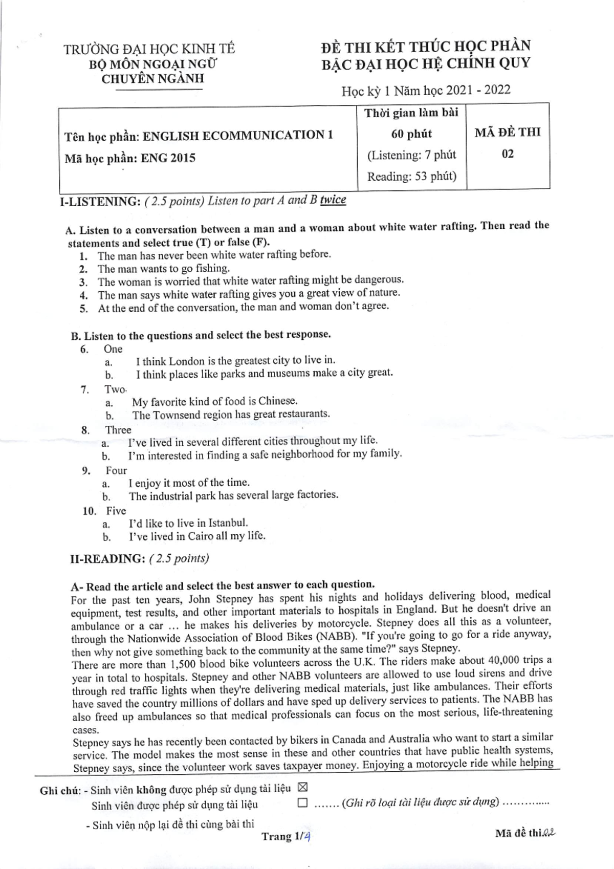 ENG2015 1602 15h45 English Communication Exam Notes - Studocu