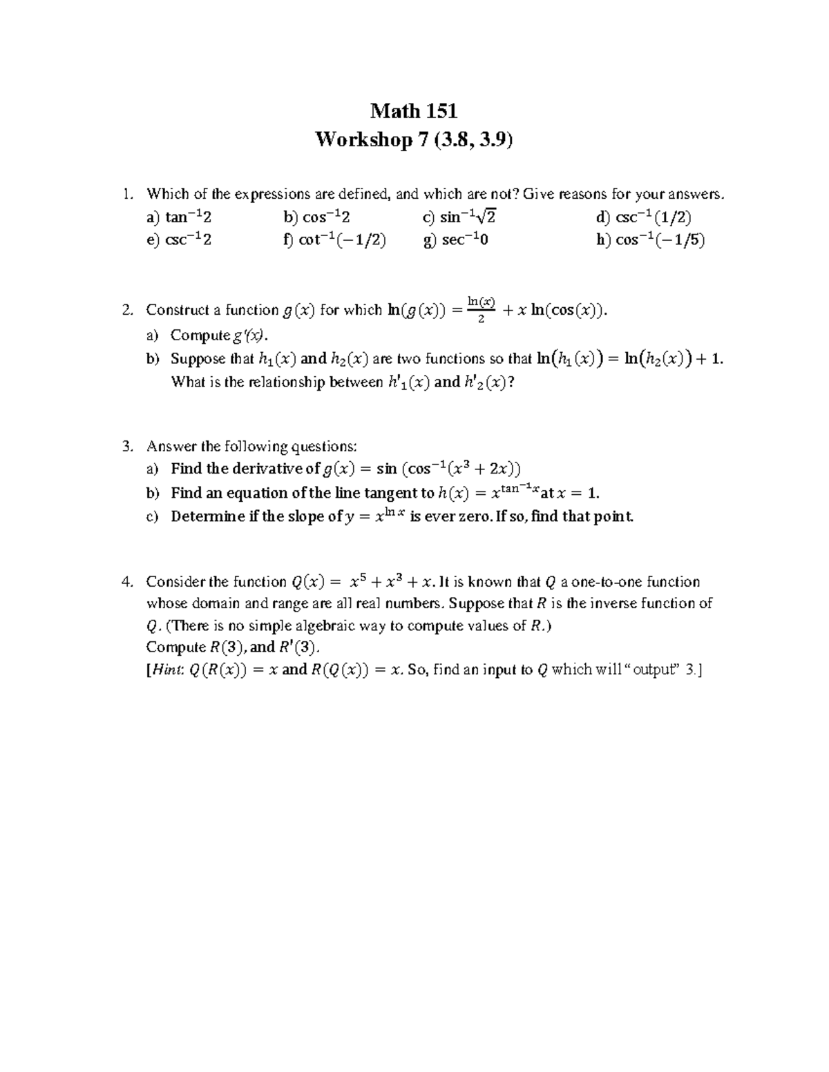 WS 7-Math 151 (3.8, 3 - jdkdkmd - Math 151 Workshop 7 (3, 3) Which of ...