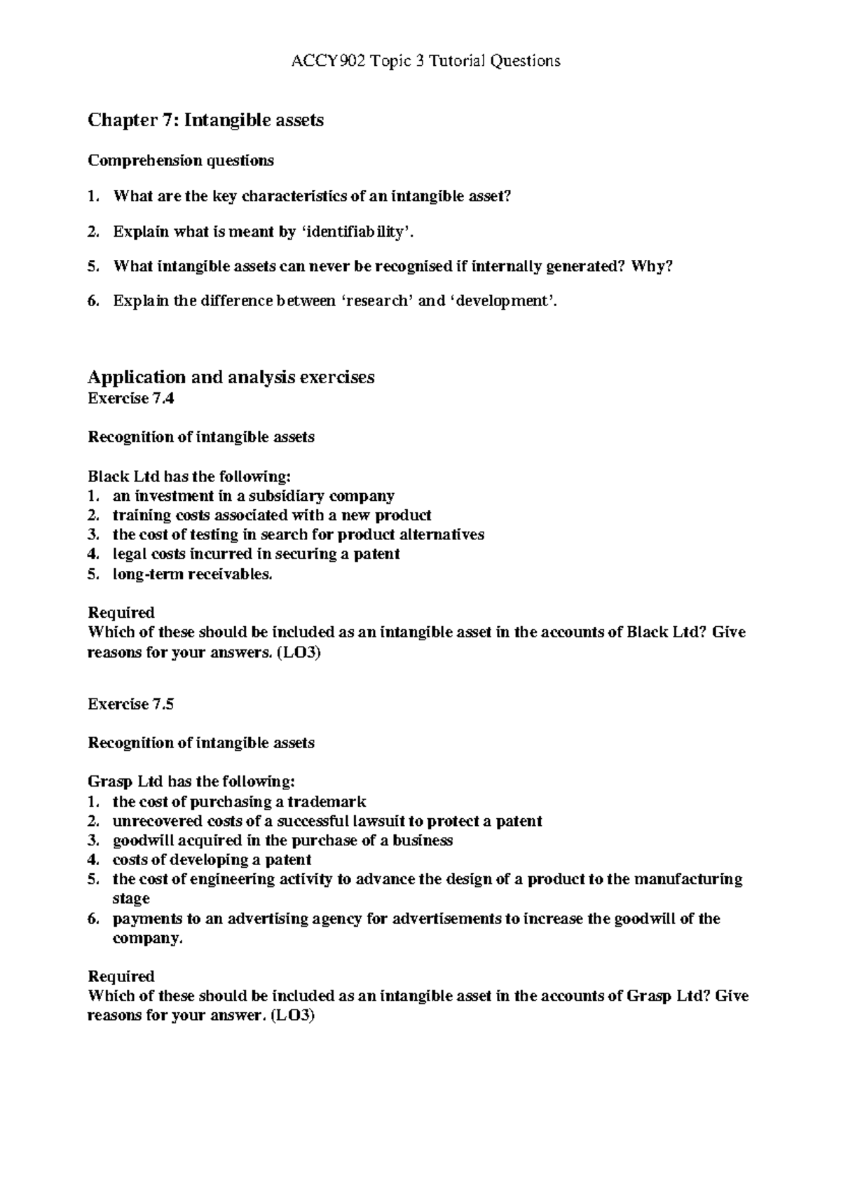 ACCY902 Topic 3 Tutorial Questions on Intangible Assets and Share ...