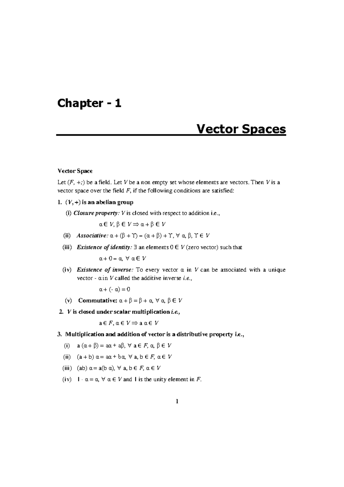 Chapter 1: Vector Spaces in Linear Algebra (MATH 101) - Studocu