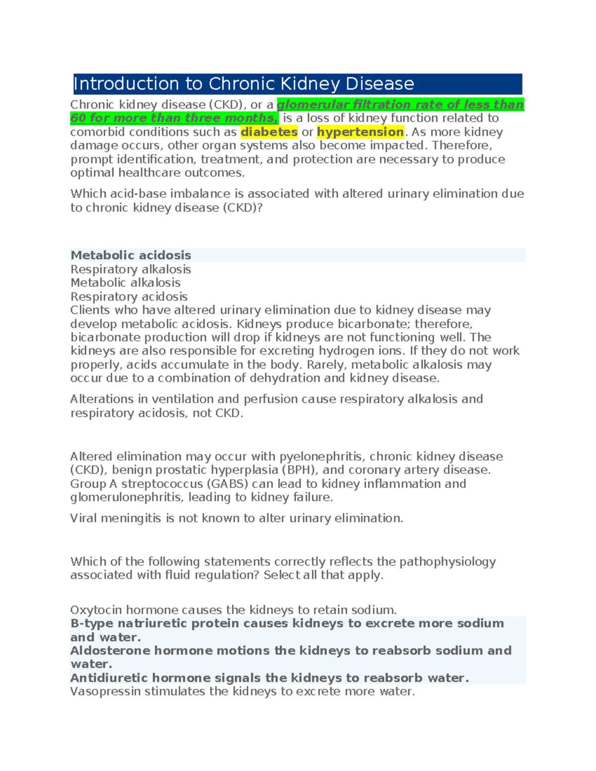NUR507 W4 Chronic Kidney Disease Overview and Management - Studocu