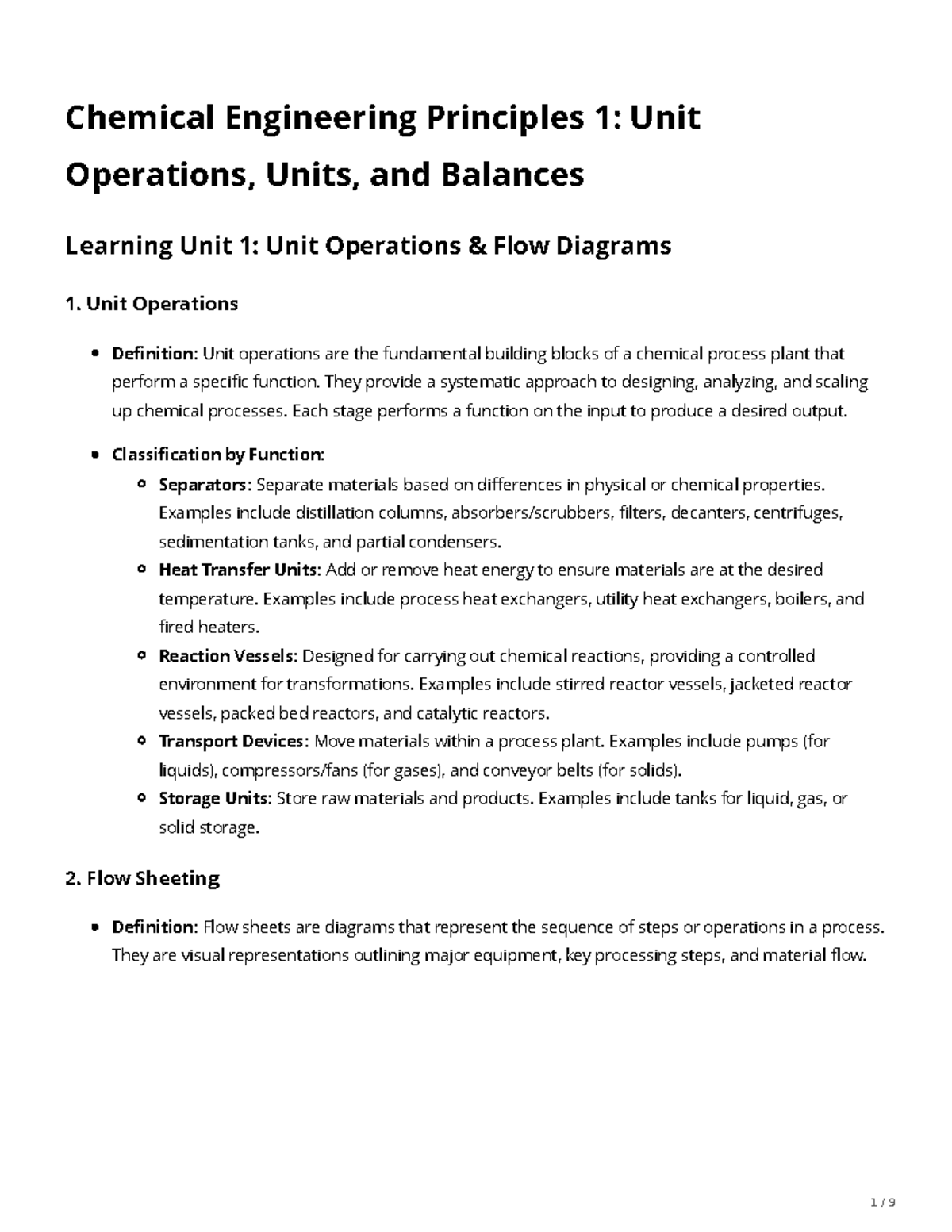 Chemical Engineering Principles 1: Unit Operations & Flow Diagrams ...