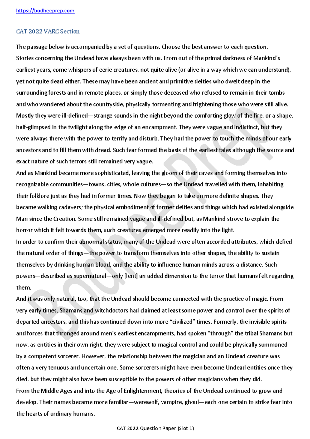 CAT 2022 VARC Section Question Paper with Answer Keys - Bodhee Prep ...
