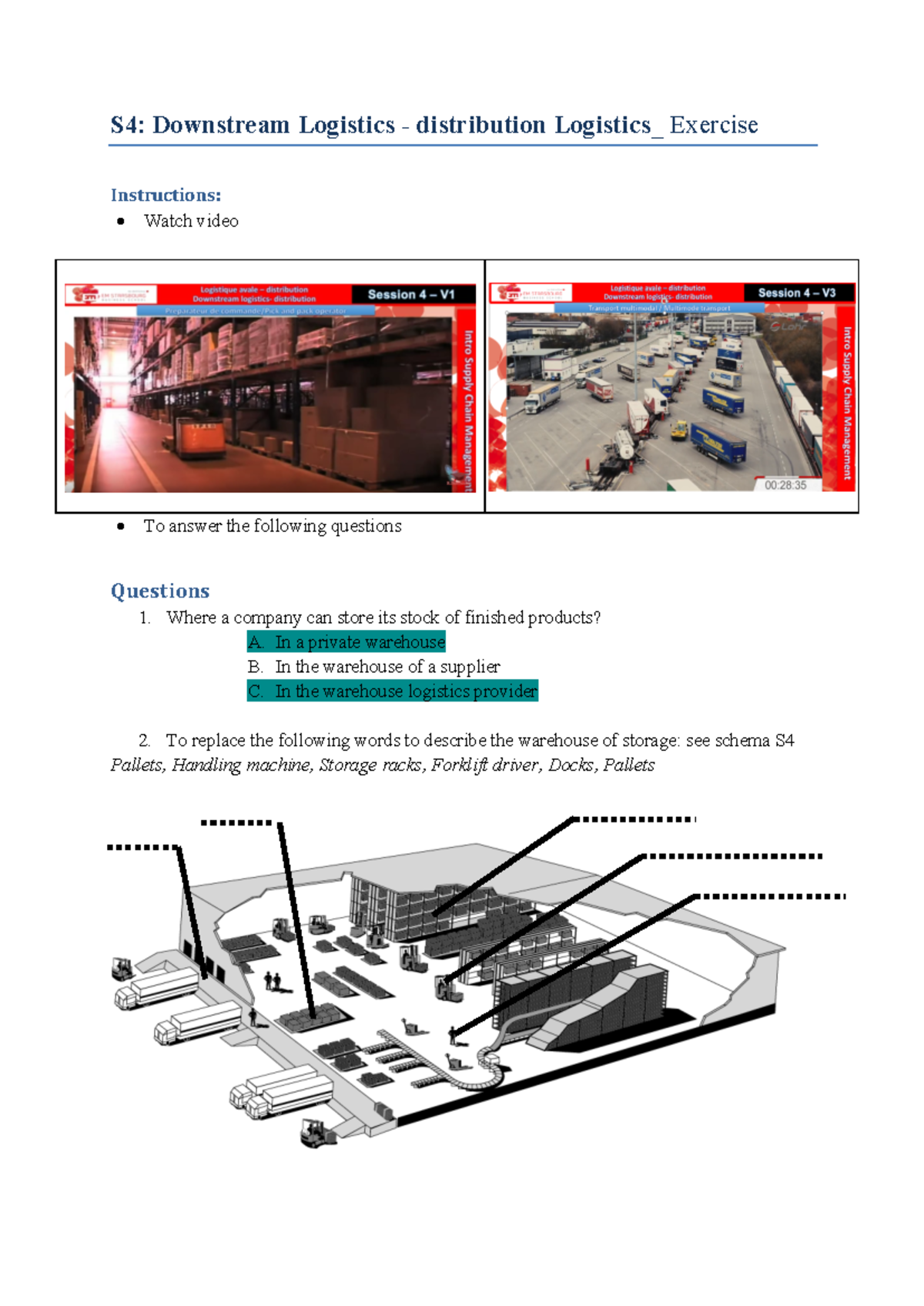 Exo-scm S4: Downstream Logistics Distribution Exercise Questions - Studocu