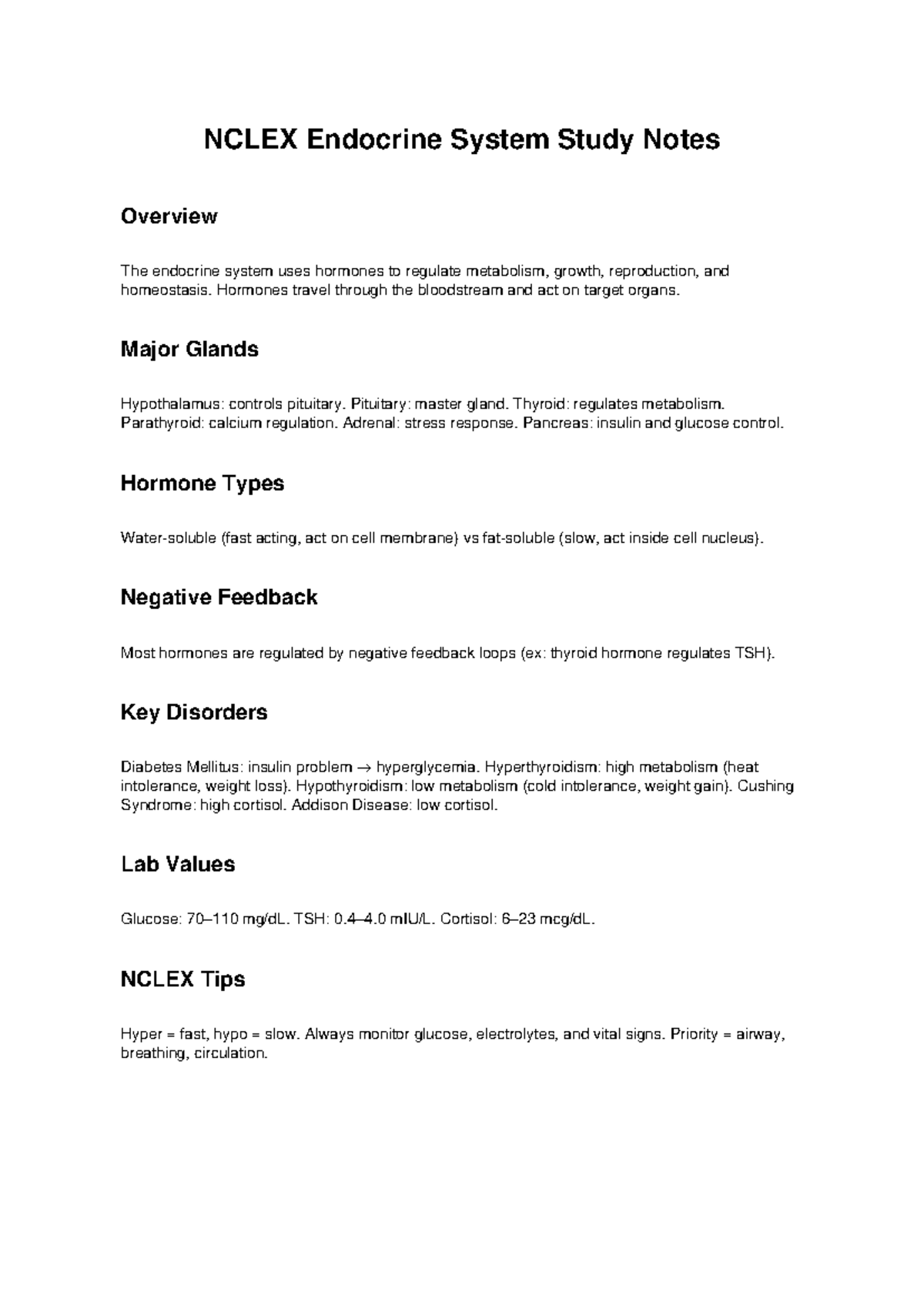 NCLEX Endocrine System Study Notes: Key Concepts & Disorders - Studocu