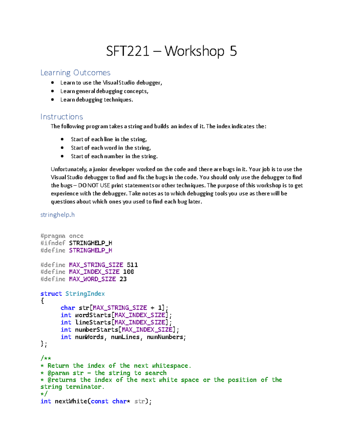 W05-SFT221 Debugging Techniques Workshop at Seneca College - Studocu