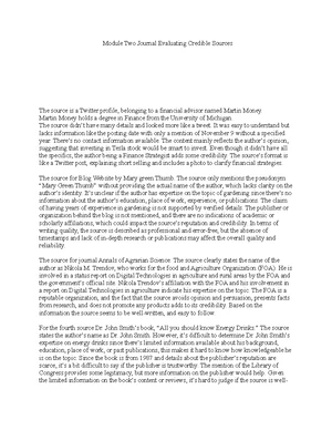 Mat 126 Module 2 Journal: Evaluating Source Credibility - Studocu