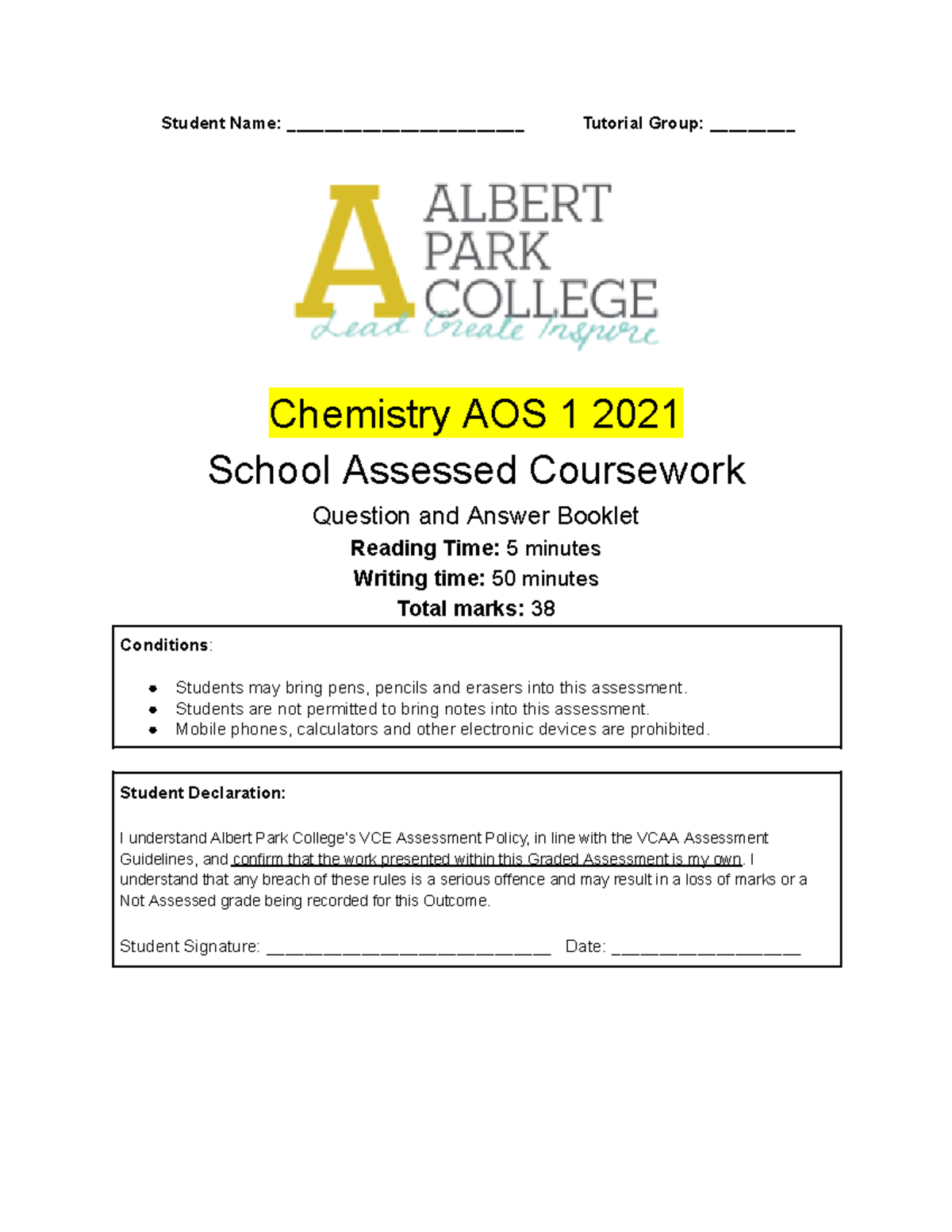 AOS1 SAC 2021 - Chemistry Practice Assessment Questions & Answers - Studocu