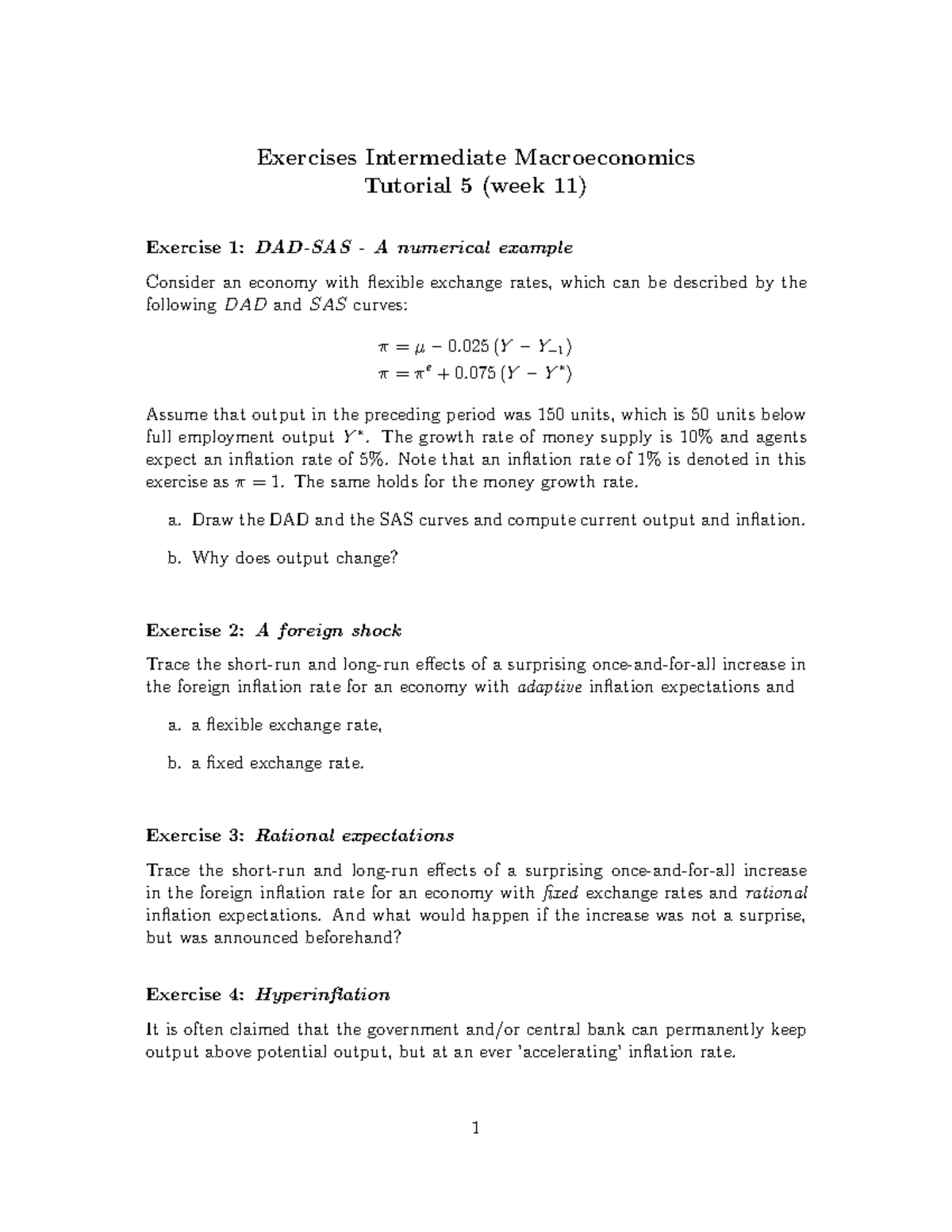 Tutorial 5 (Week 11) - Exercises on Intermediate Macroeconomics ...